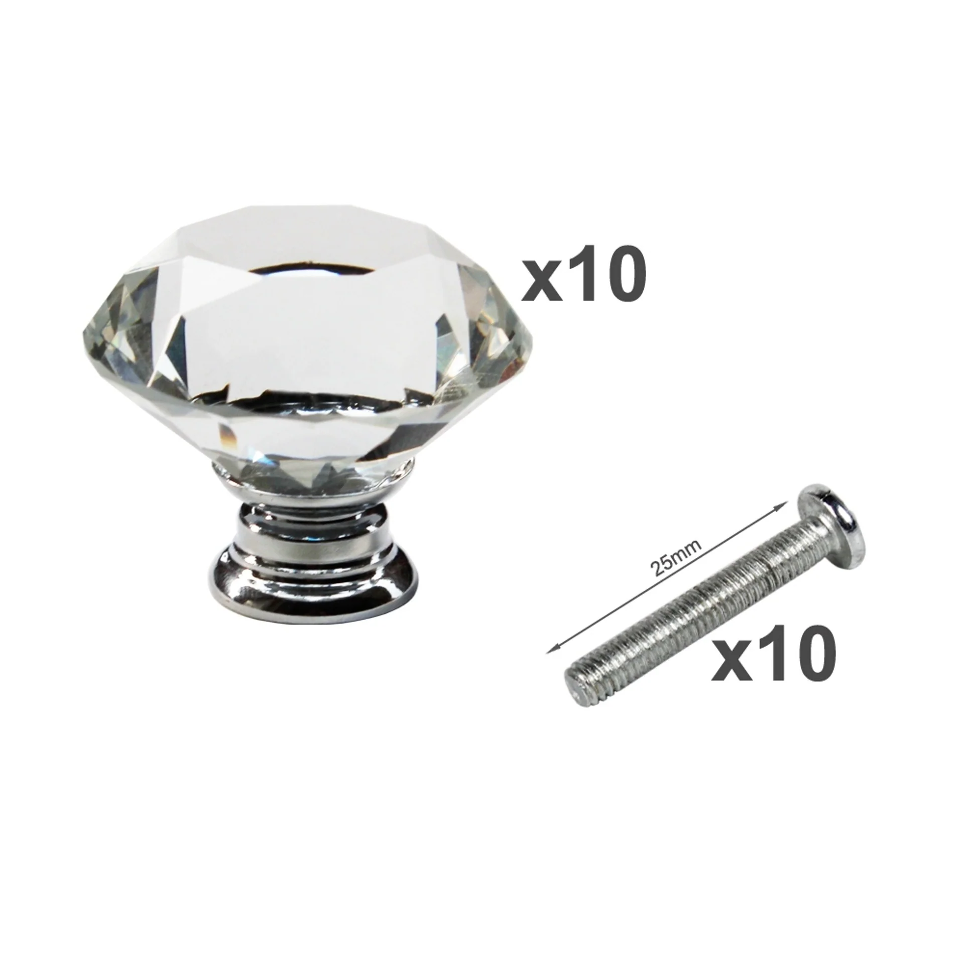 10 x Diamond Crystal Glass Knobs Drawer Handles Knobs - Image 6