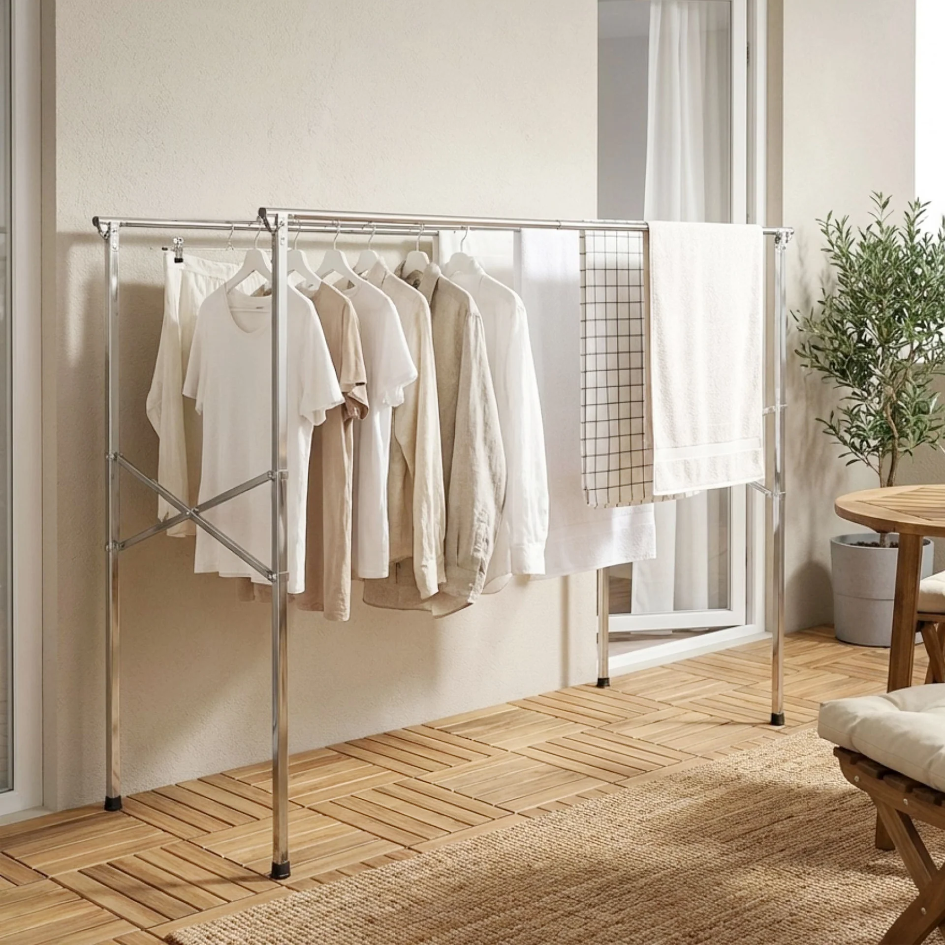 2.4m Foldable Stainless Steel Clothes Rack - Image 3