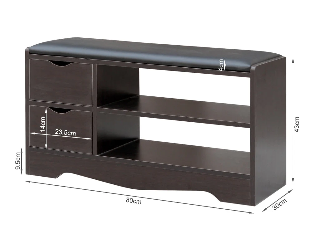 80CM 2 Drawer Shoe Rack Bench - BLACK WALNUT - Image 6