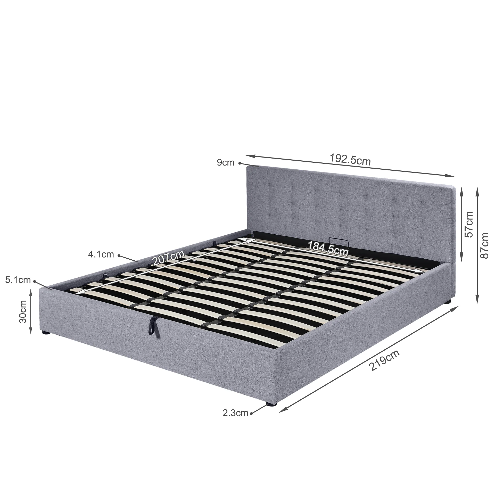 Abigail Super King Gas Lift Bed Frame - Grey - Image 18