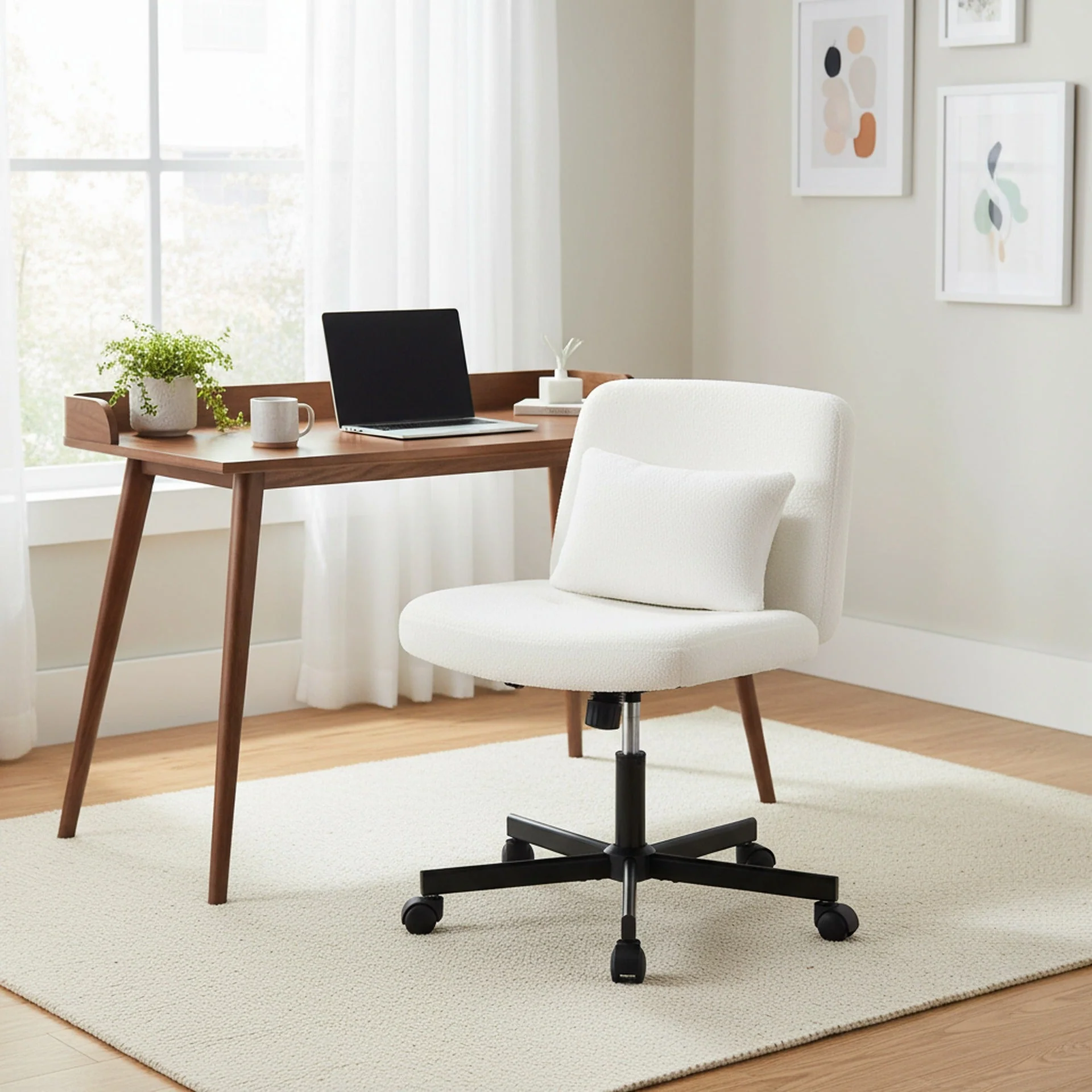 Aiden Swivel Office Chair with Lumbar Cushion - White - Image 2