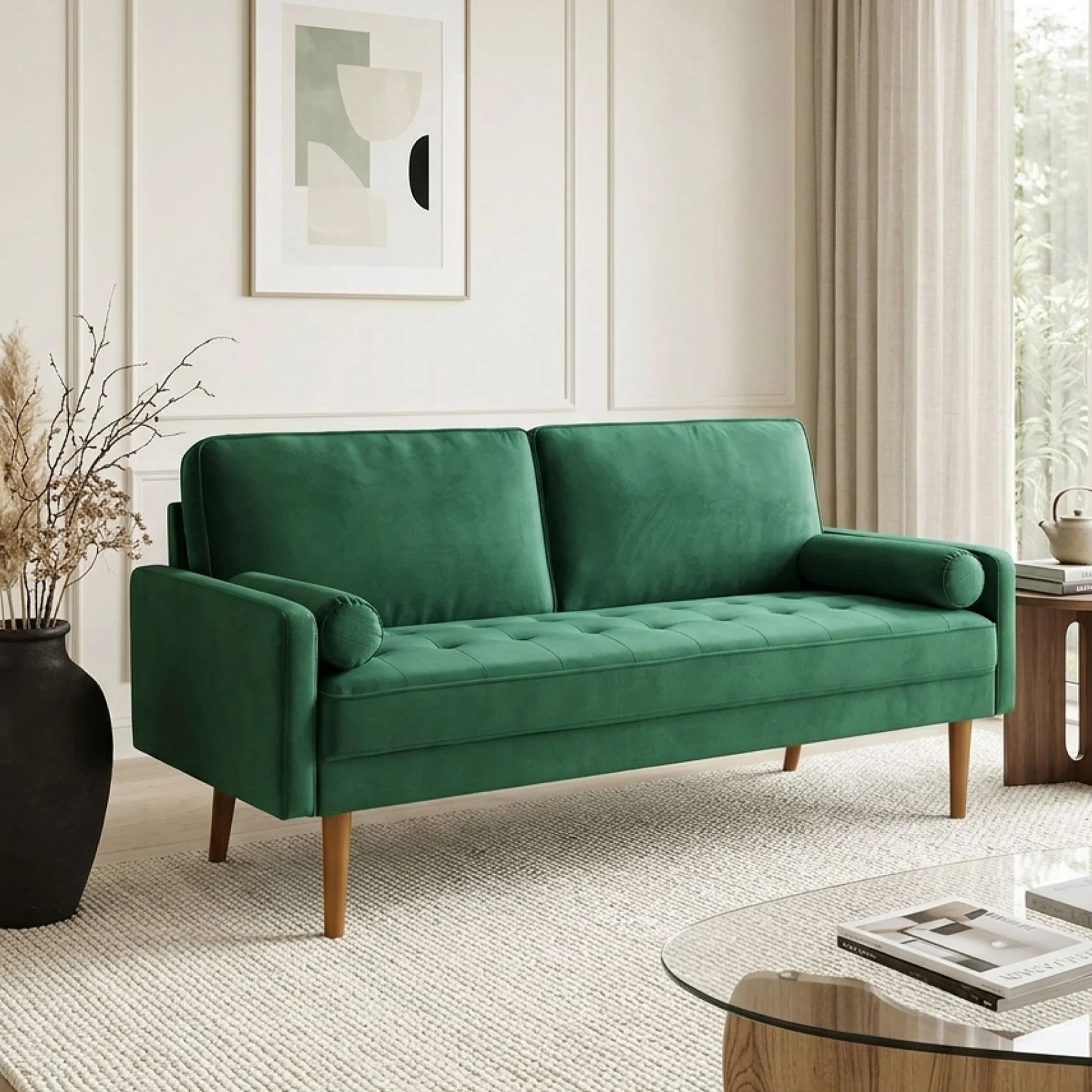 Alaina Velvet 3 Seater Sofa - Green