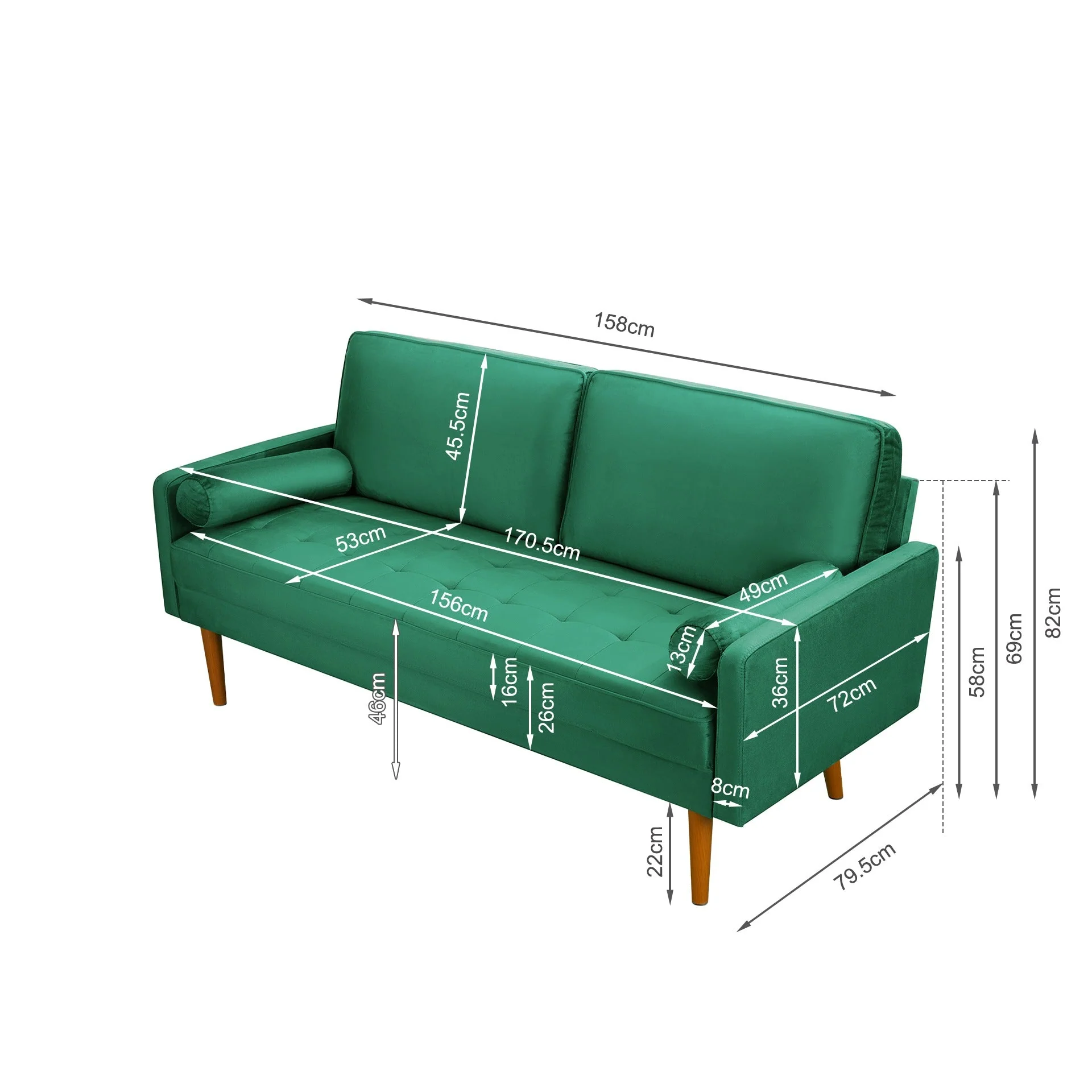 Alaina Velvet 3 Seater Sofa - Green - Image 17