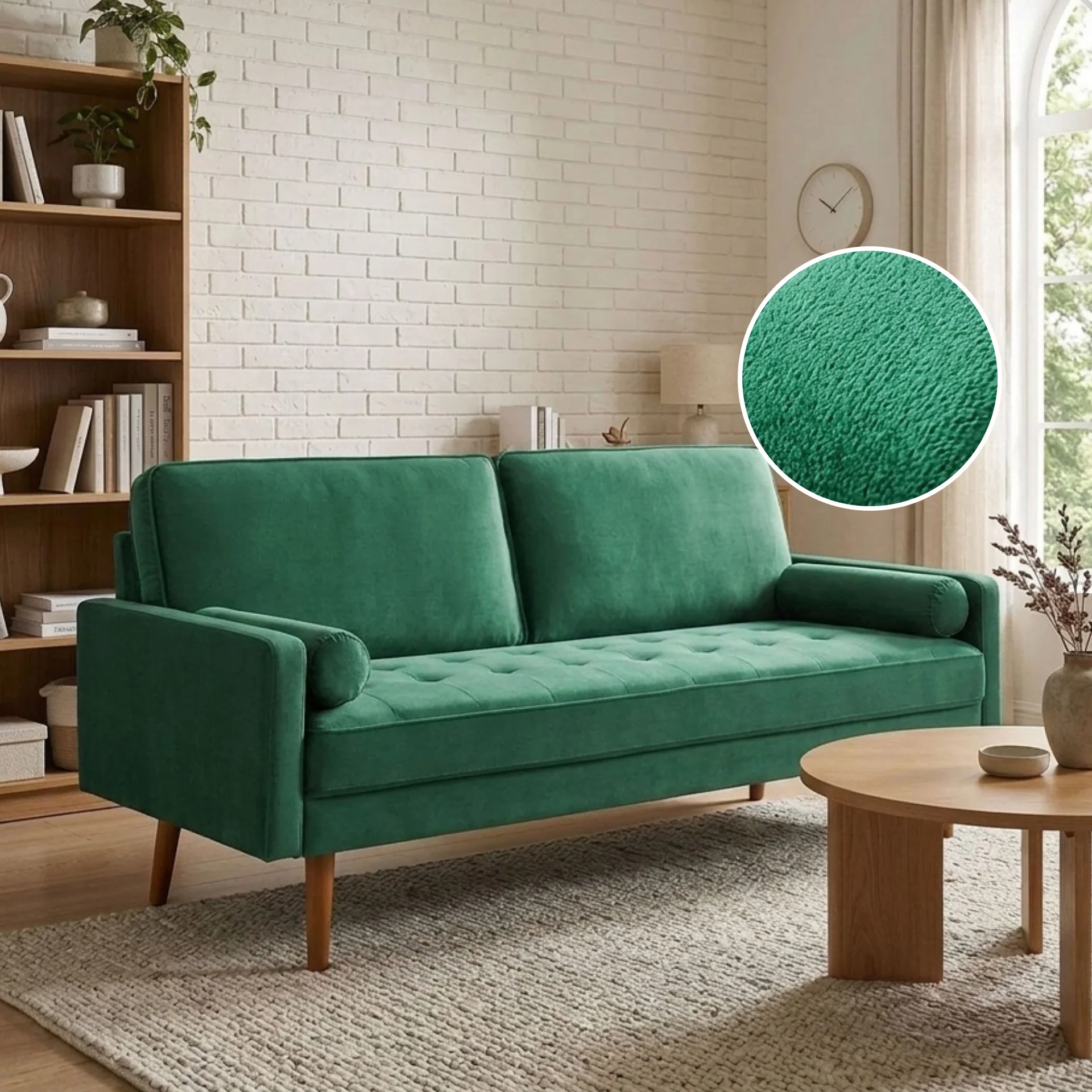 Alaina Velvet 3 Seater Sofa - Green - Image 2