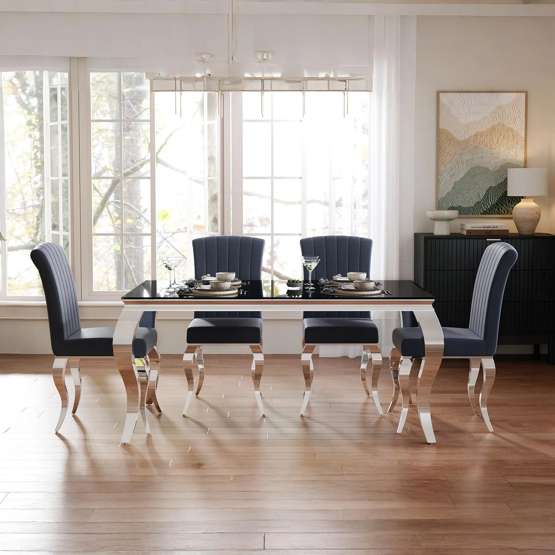 Alba Tempered Glass Dining Table 160 x 90CM - Black - Image 2