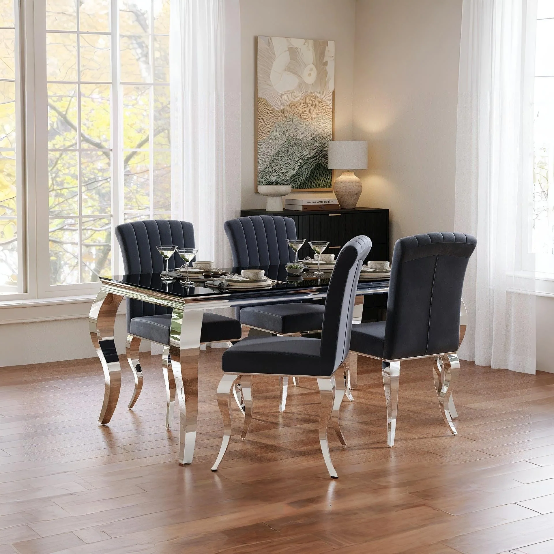 Alba Tempered Glass Dining Table 160 x 90CM - Black - Image 3