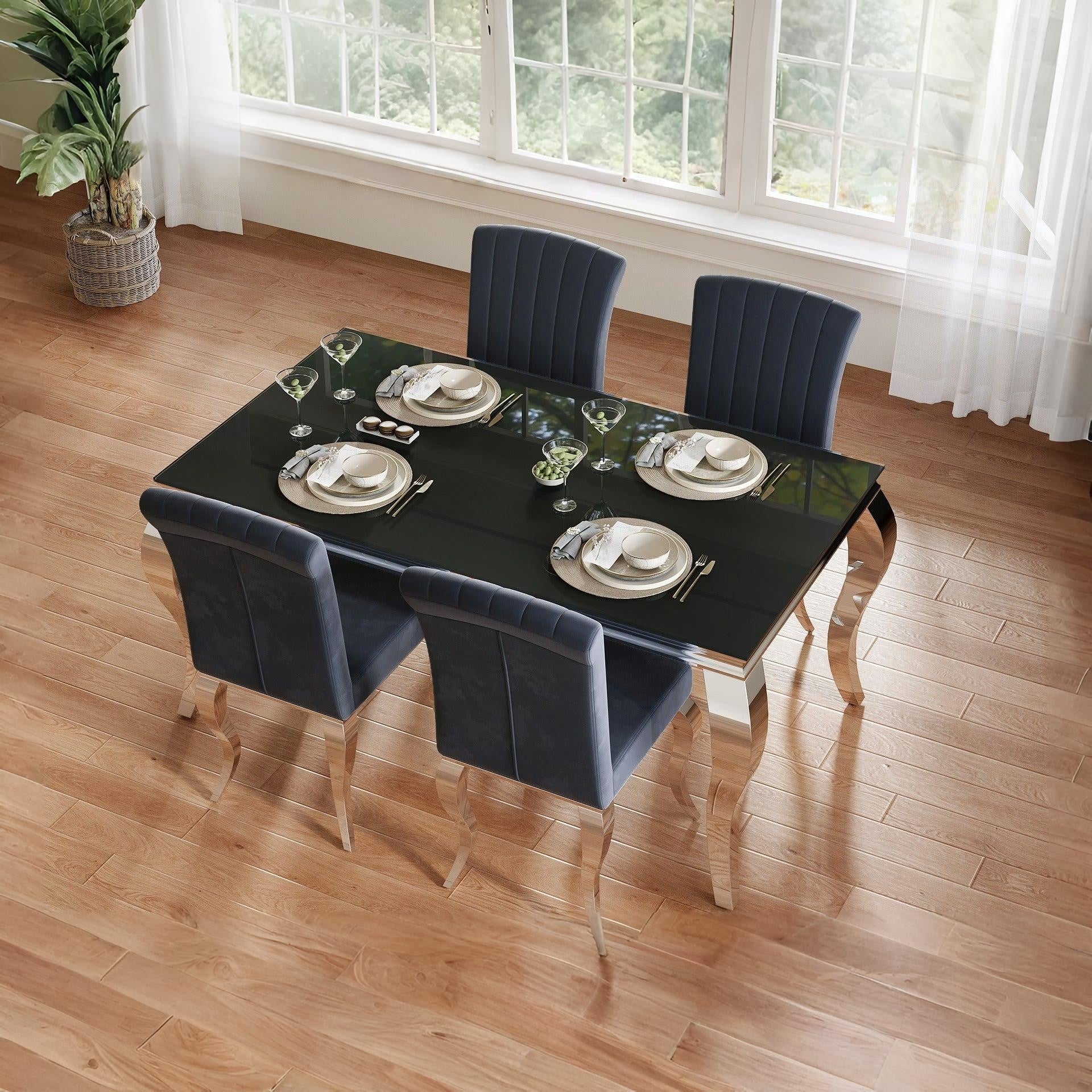 Alba Tempered Glass Dining Table 160 x 90CM - Black - Image 5