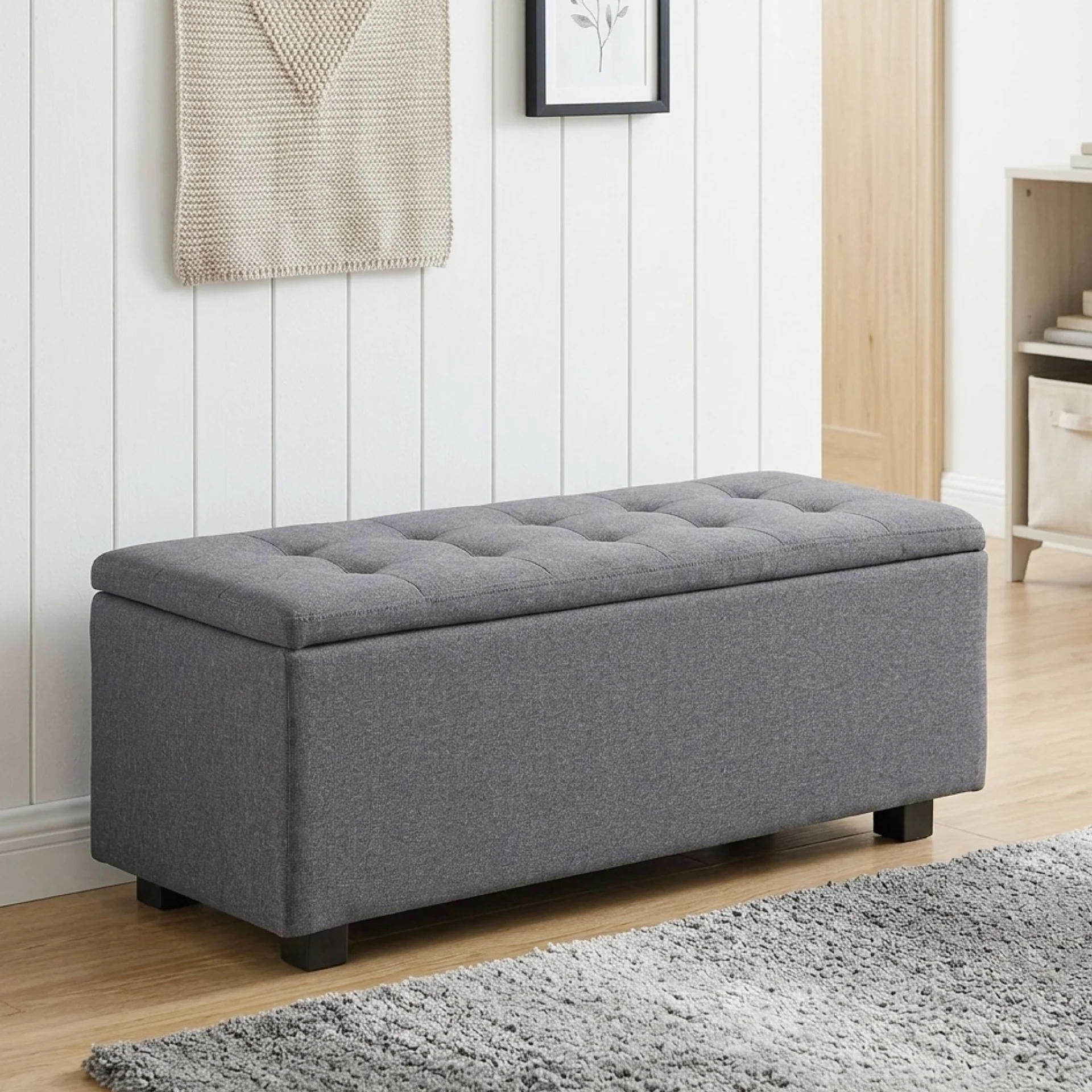 Alexander Linen Storage Ottoman Bench - Dark Grey - Image 3