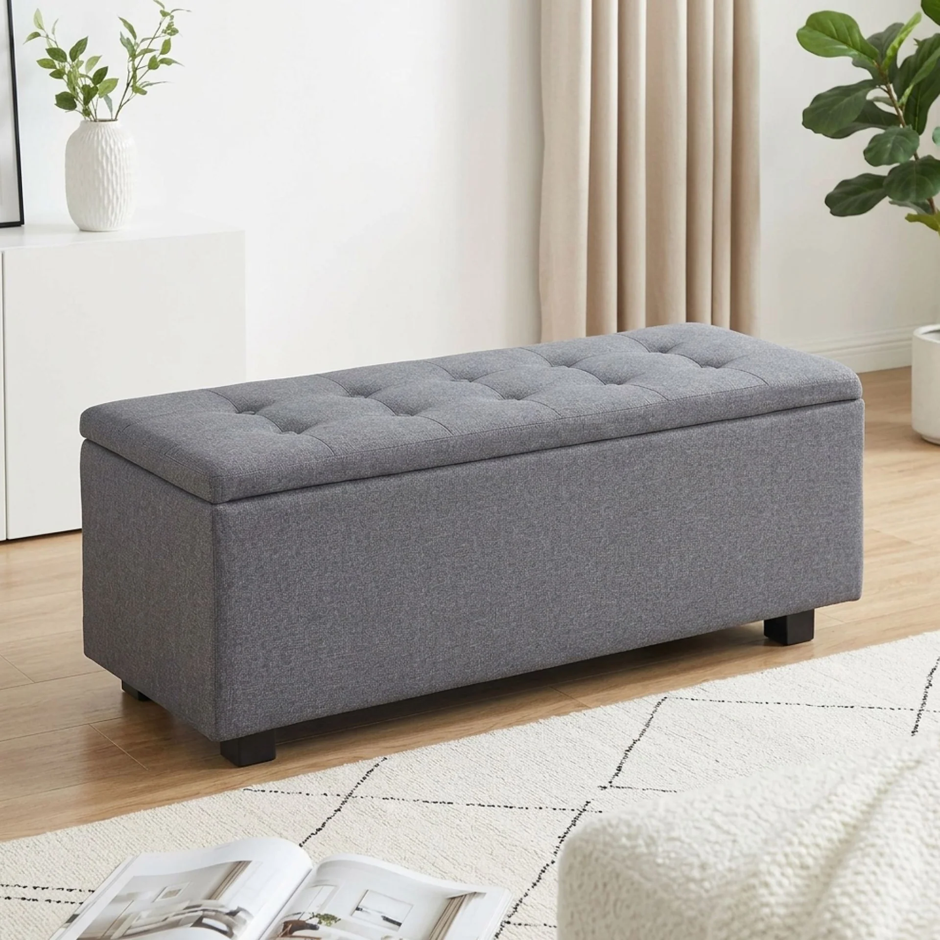 Alexander Linen Storage Ottoman Bench - Dark Grey - Image 4