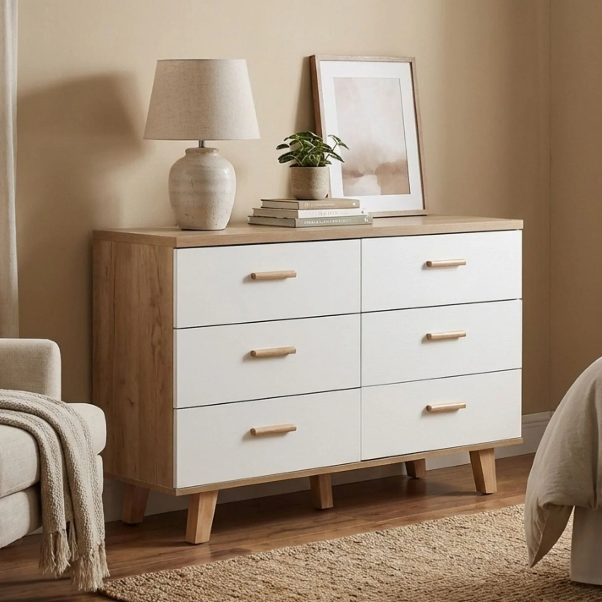 Alton Low Boy 6 Drawers - Natural + White - Image 2