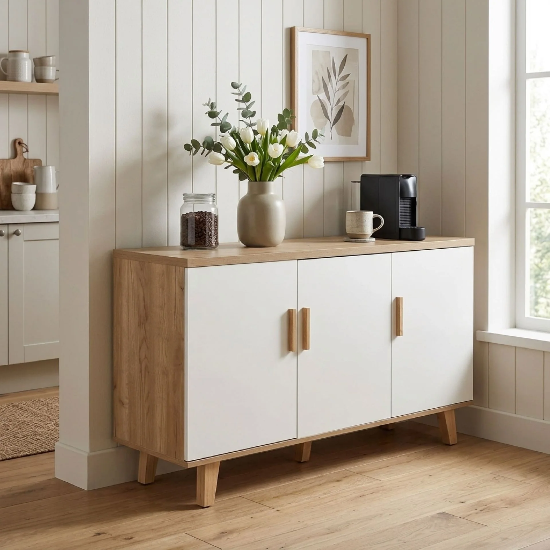 Alton Sideboard Buffet Table - Natural + White - Image 8