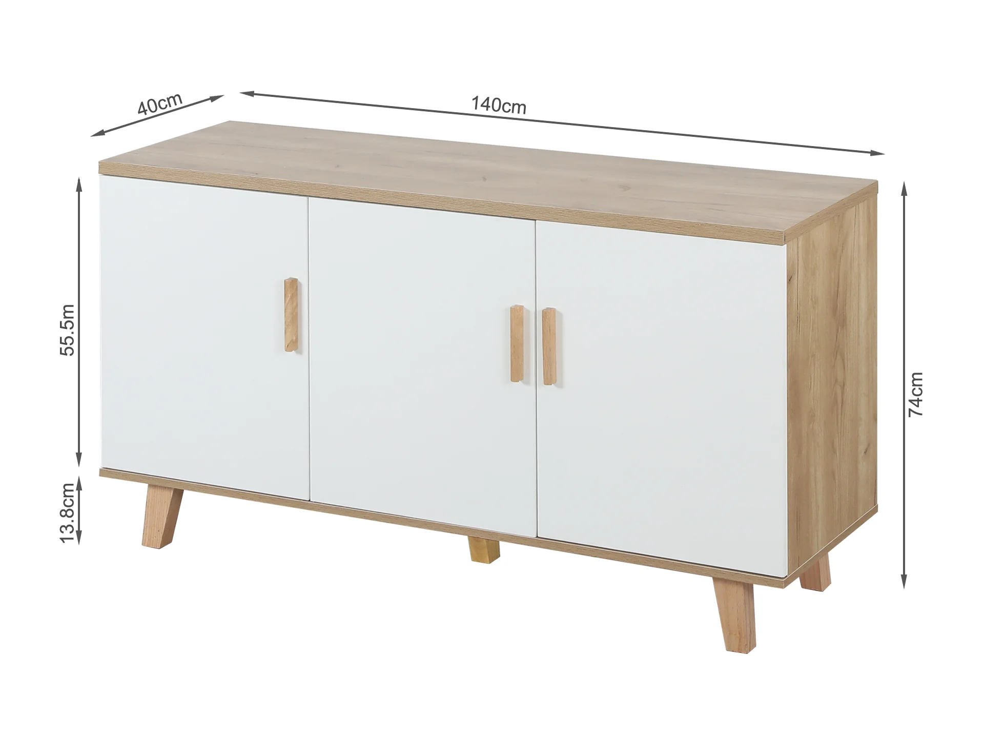 1.4m Sideboard Buffet Table - Oak + White - Image 3