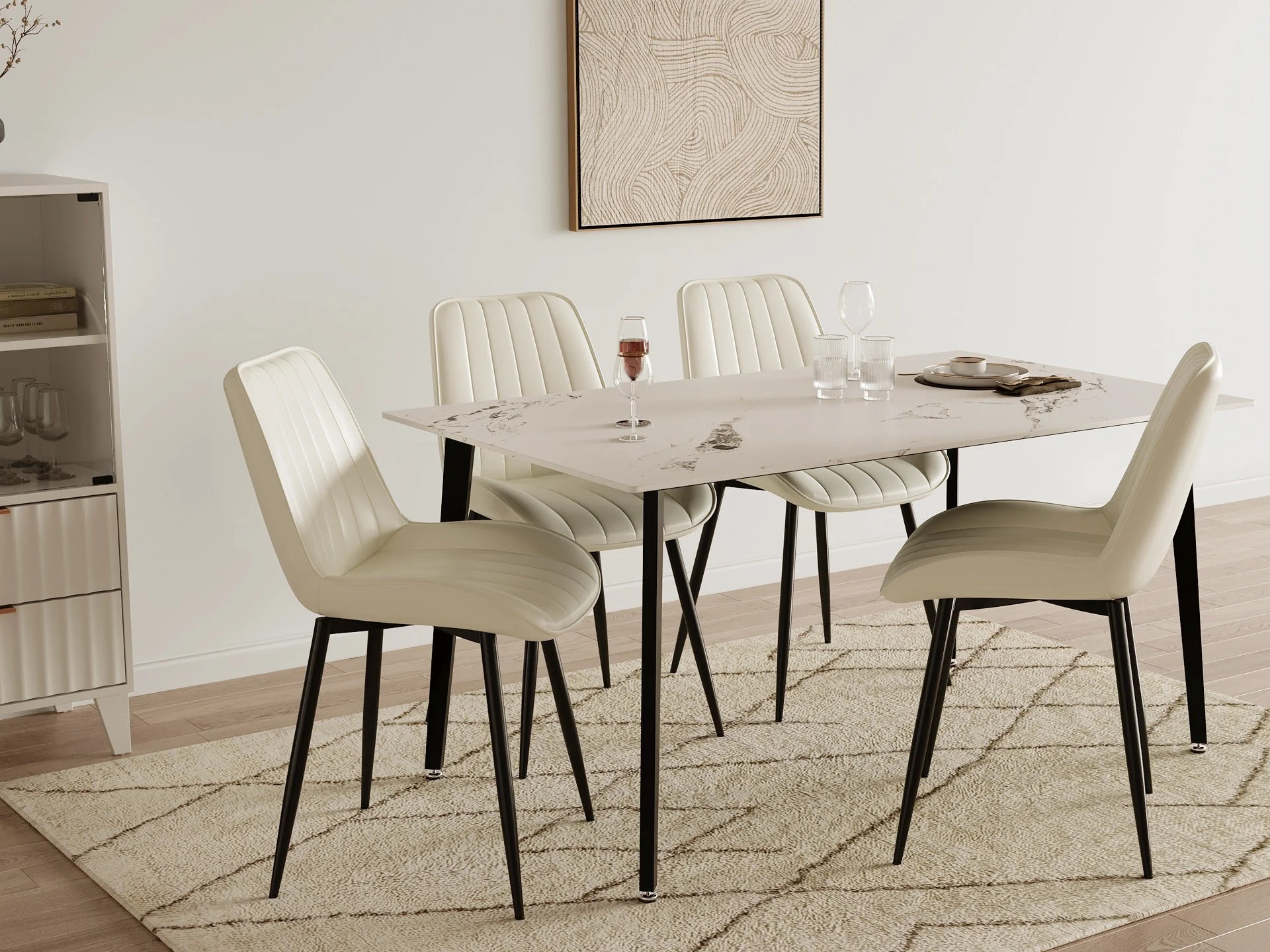 Amaia Dining Chair - Set of 4 - Beige + Black - Image 2