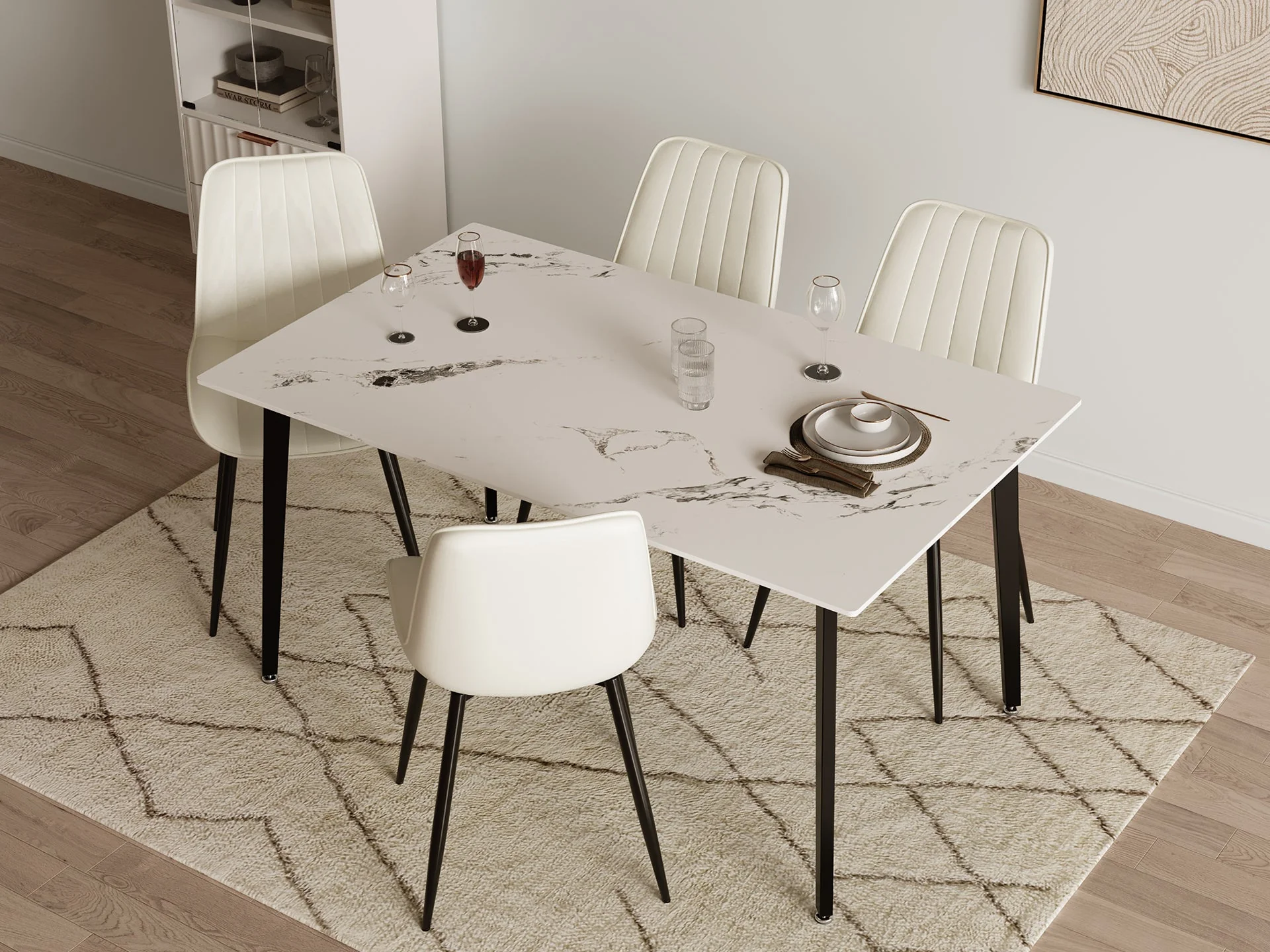 Amaia Dining Chair - Set of 4 - Beige + Black - Image 3