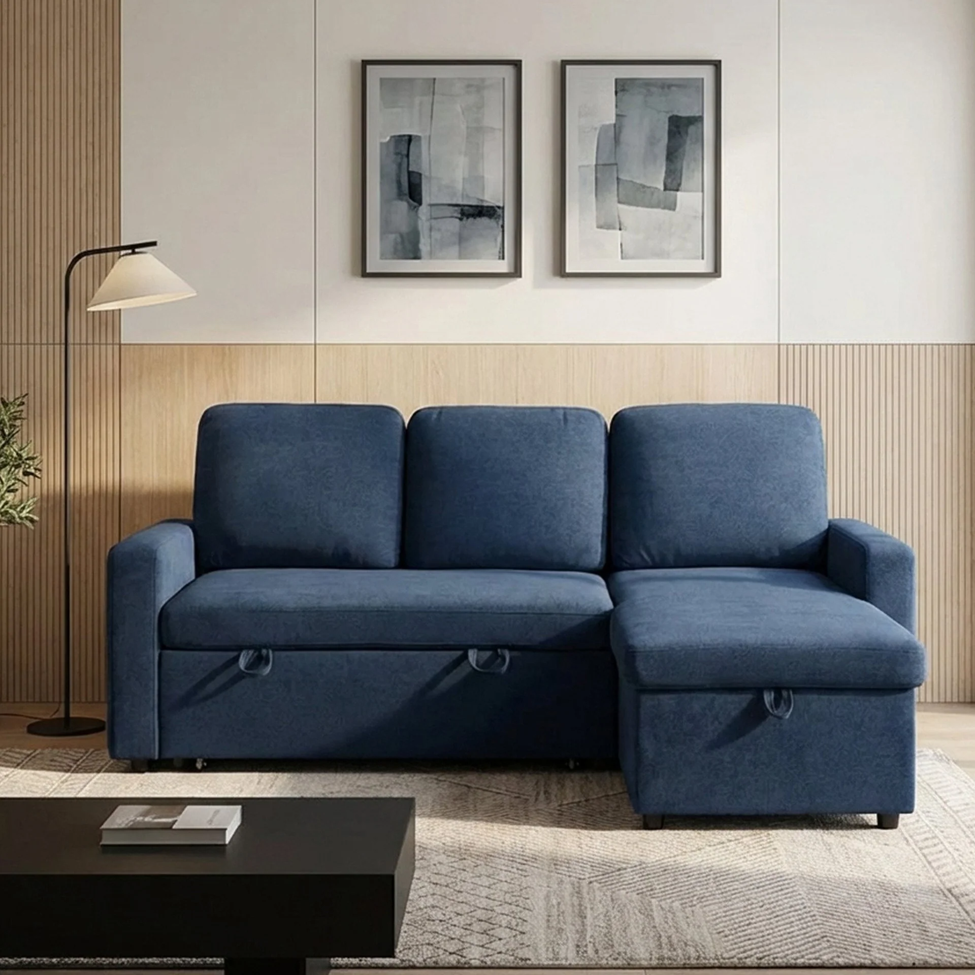 Amy 3 Seater Sofa Bed with Storage - Blue