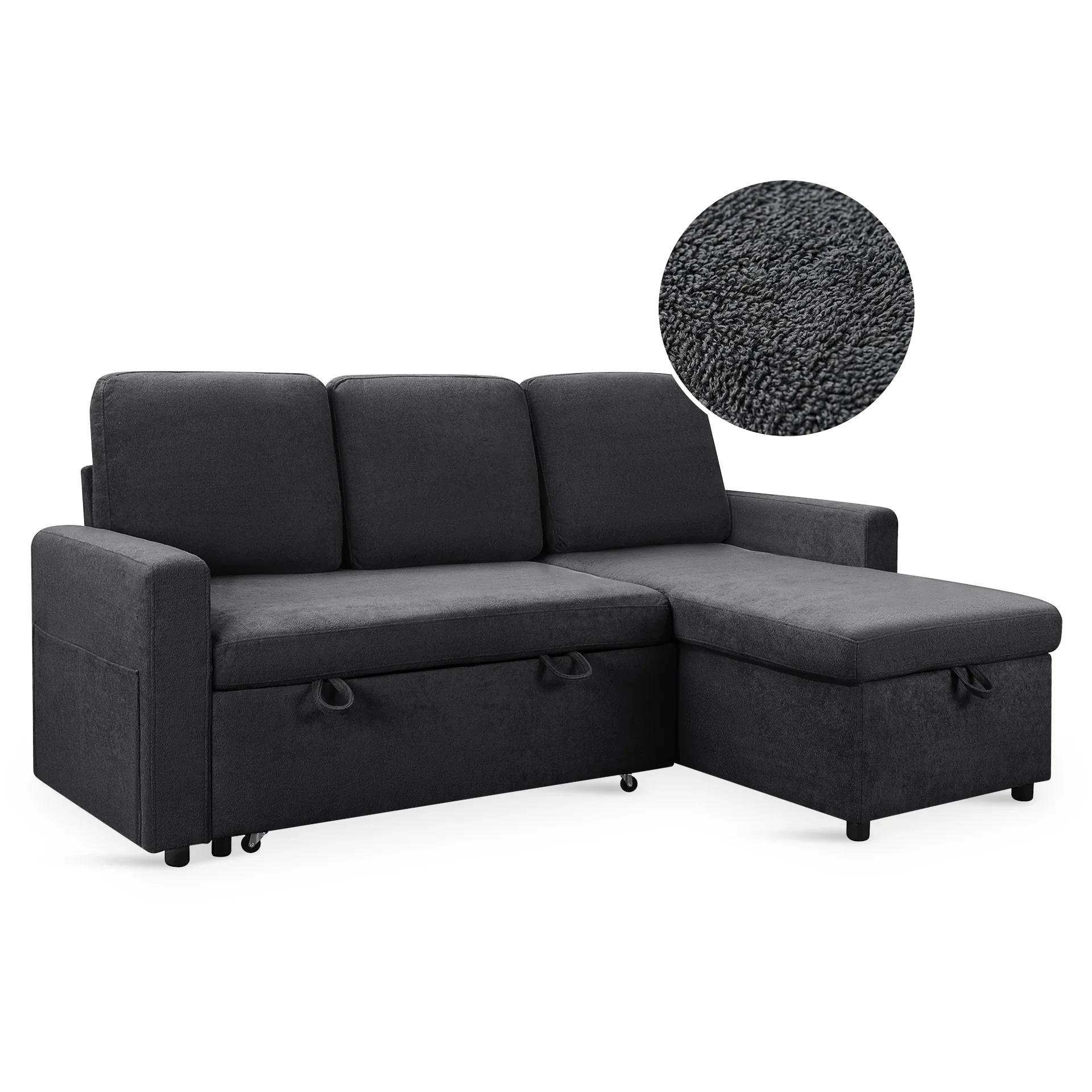 Amy 3 Seater Sofa Bed with Storage - Dark Grey - Image 10