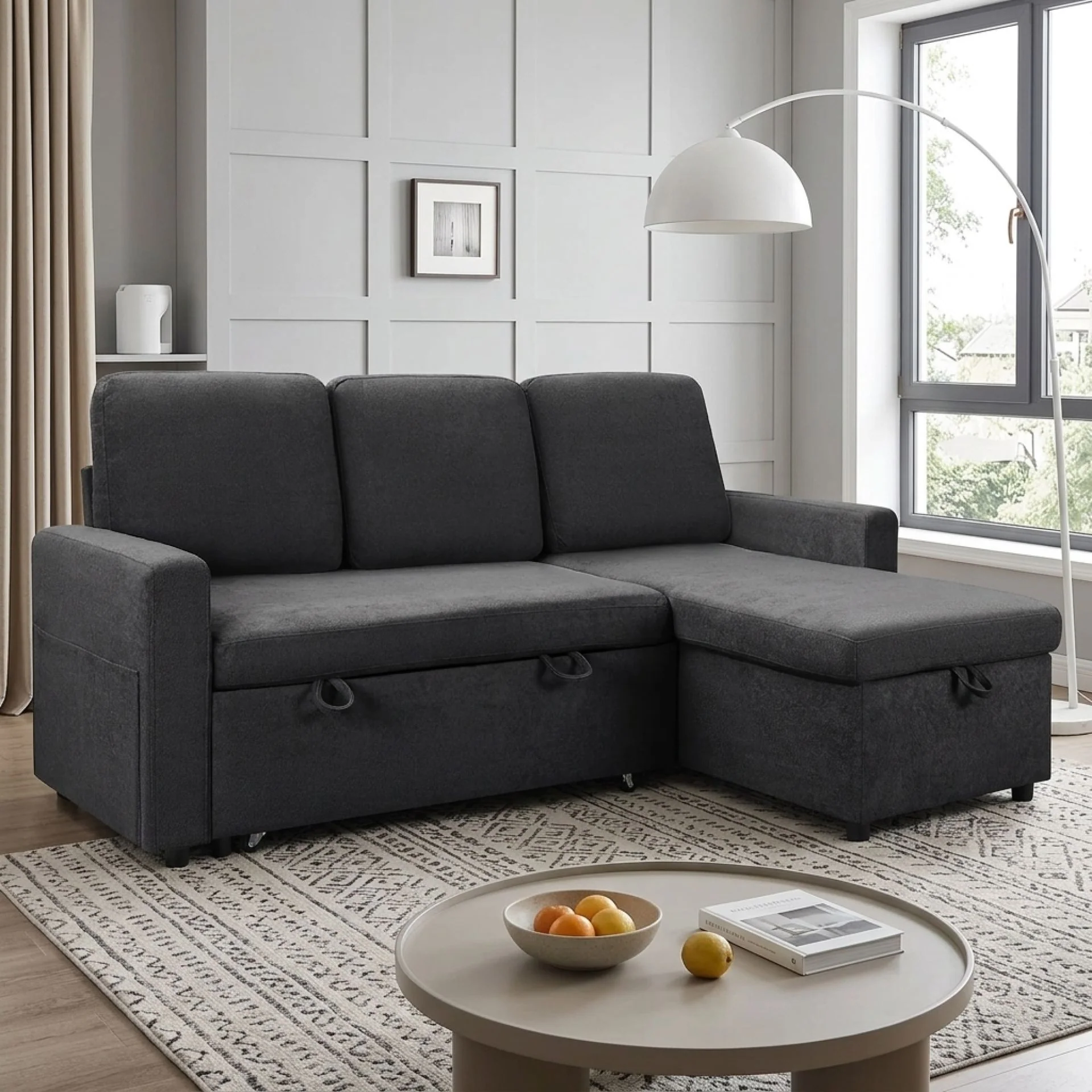 Amy 3 Seater Sofa Bed with Storage - Dark Grey - Image 5