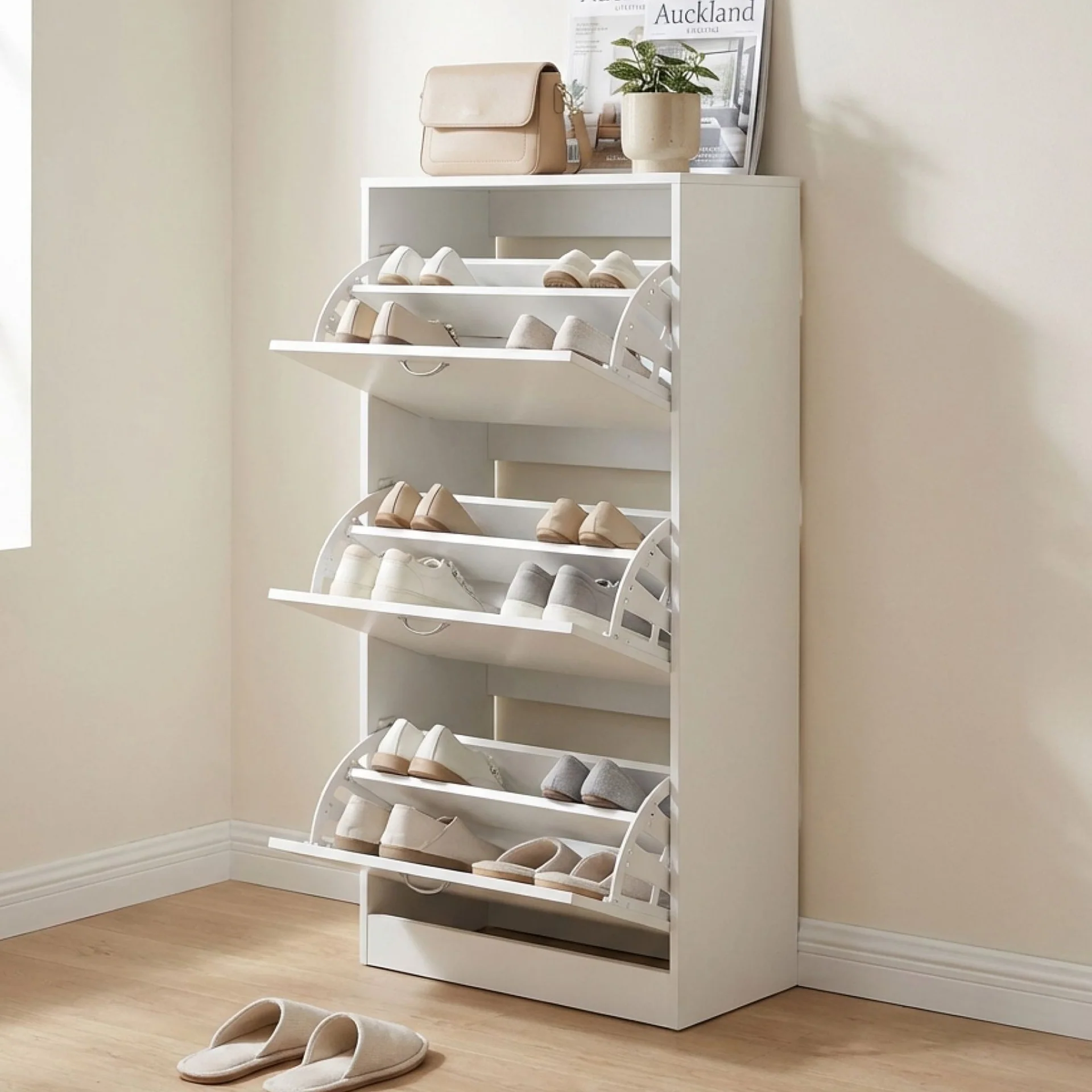 Anau 3 Drawer Shoe Cabinet Storage Rack - White - Image 2