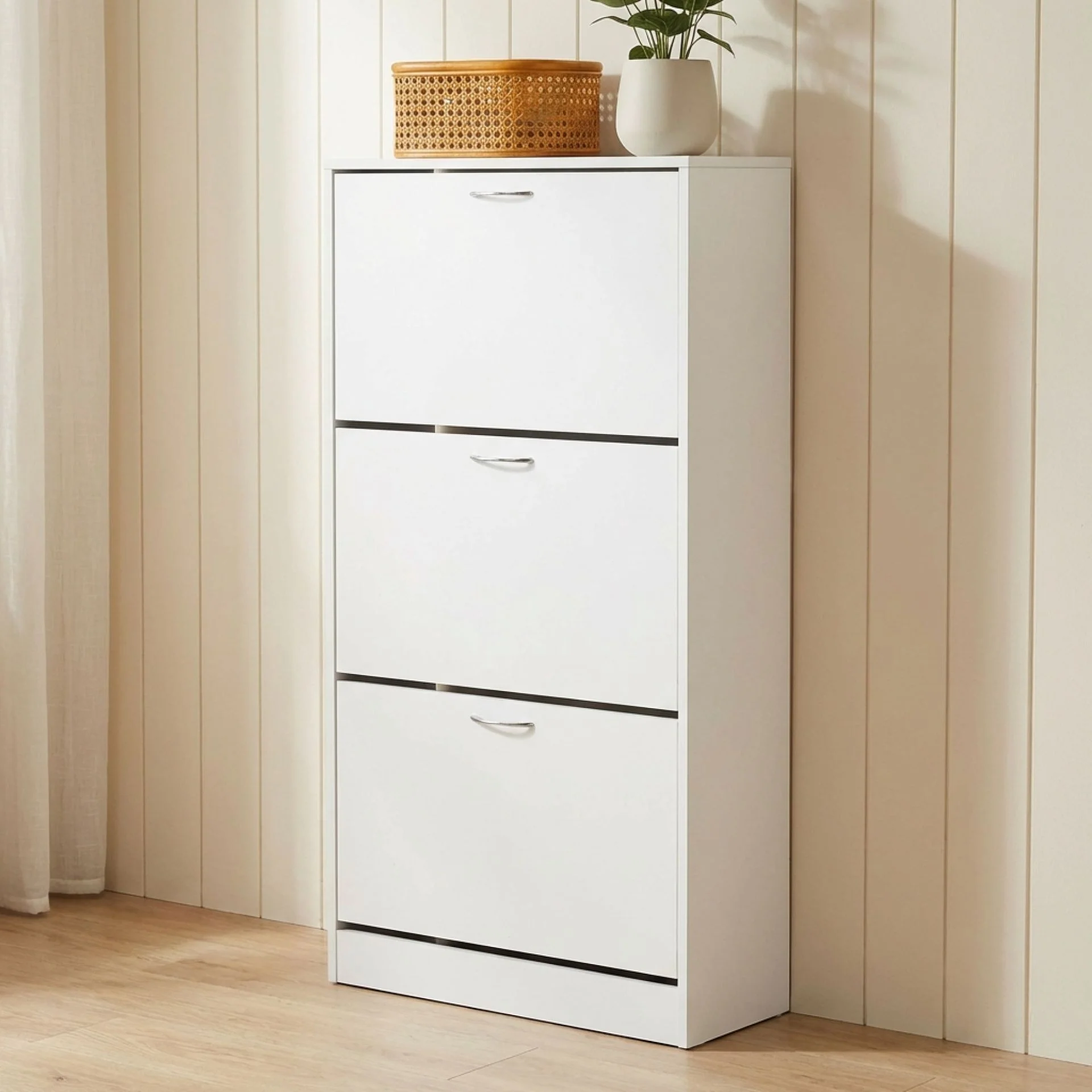 Anau 3 Drawer Shoe Cabinet Storage Rack - White - Image 3