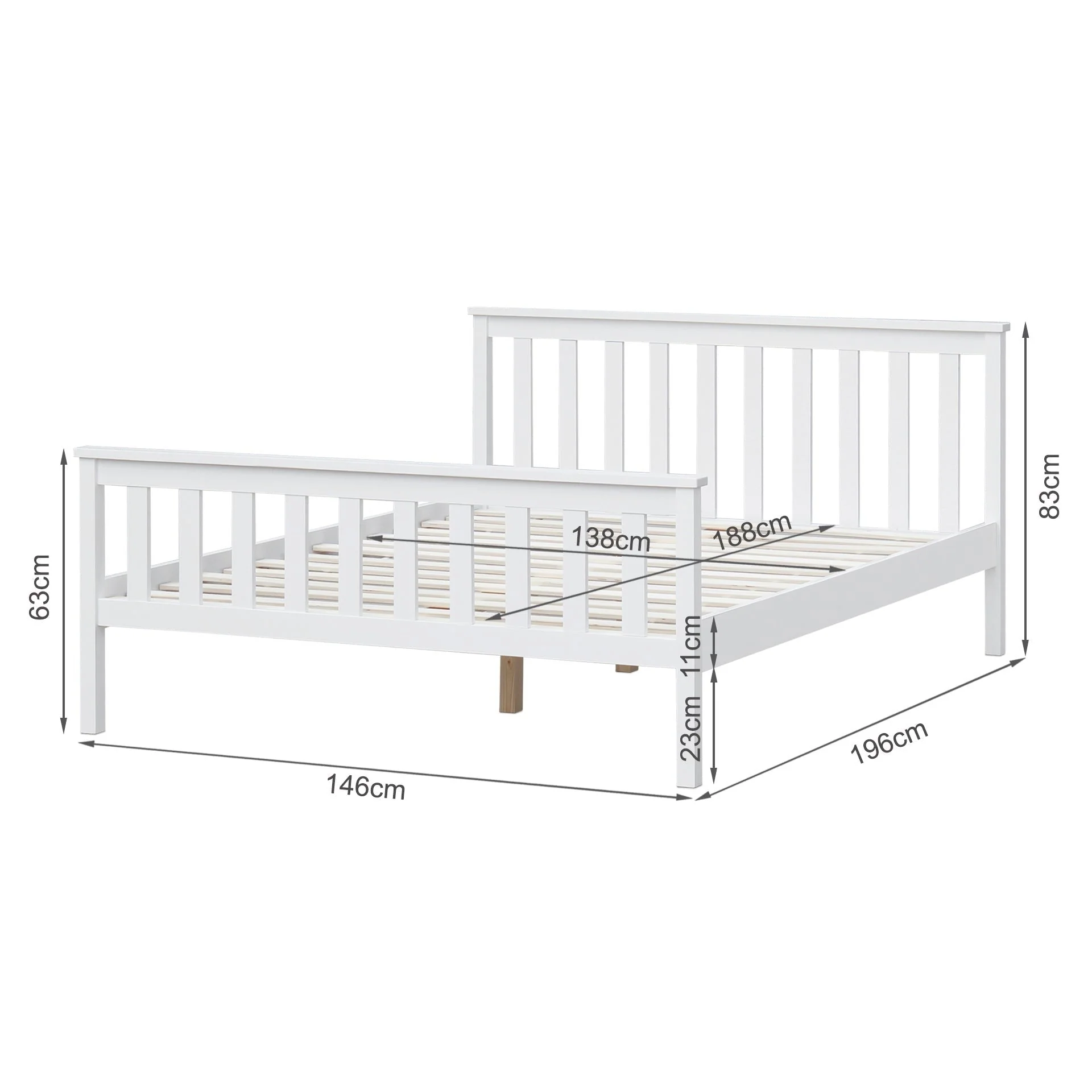 Andes Double Wooden Bed Frame - White - Image 12