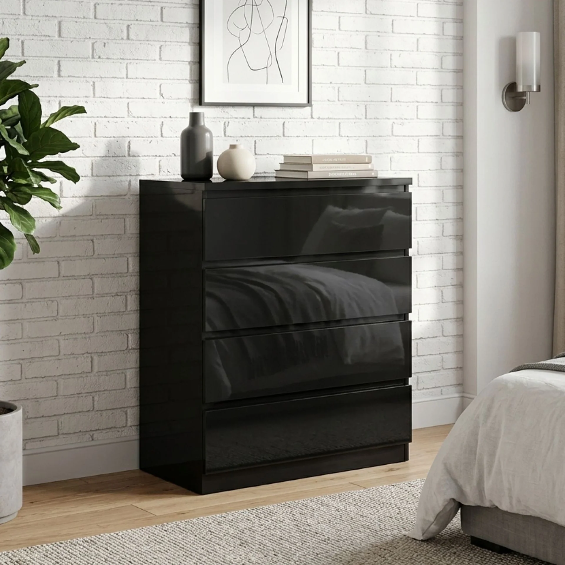 Angeles High Gloss 4 Drawer Tallboy - Black
