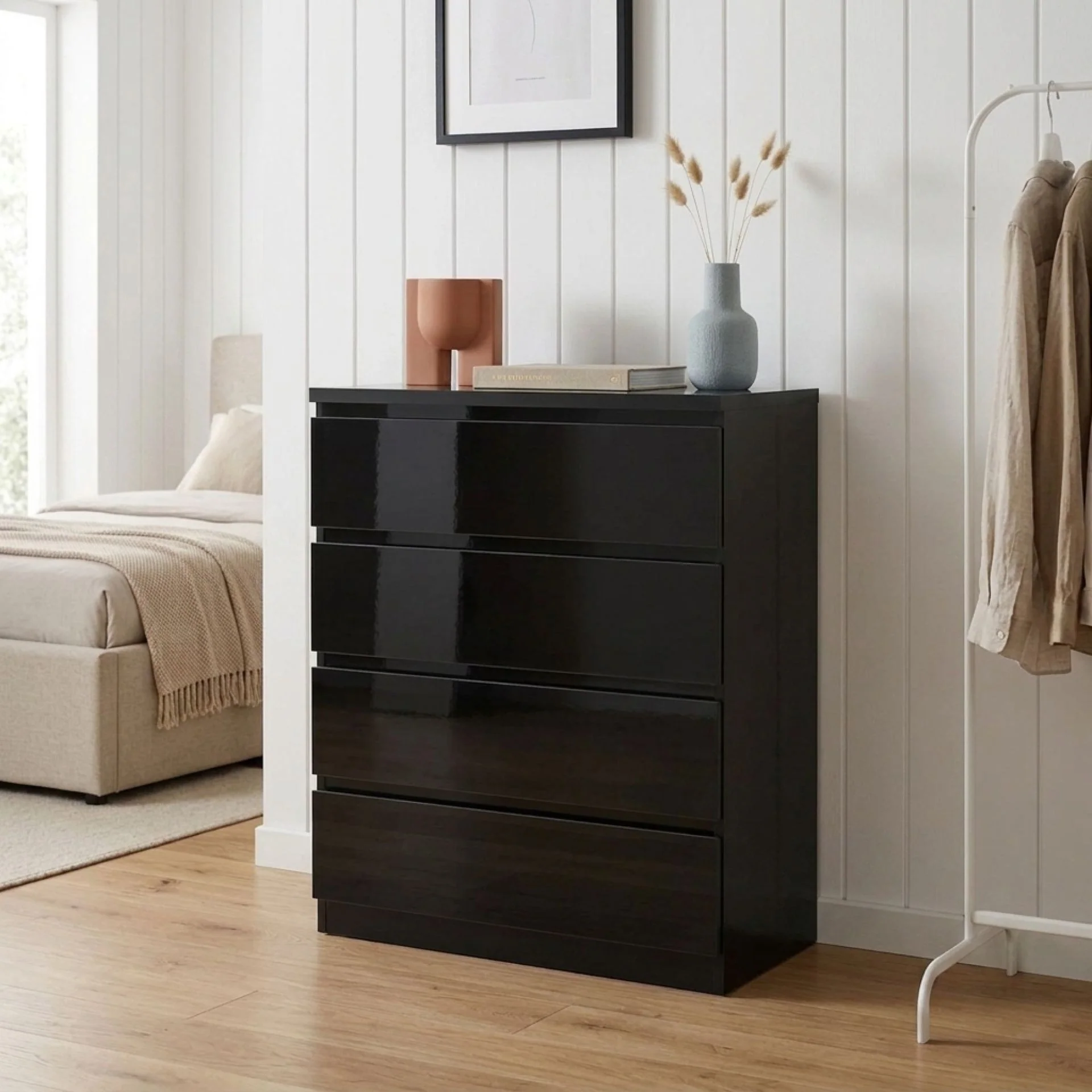 Angeles High Gloss 4 Drawer Tallboy - Black - Image 3
