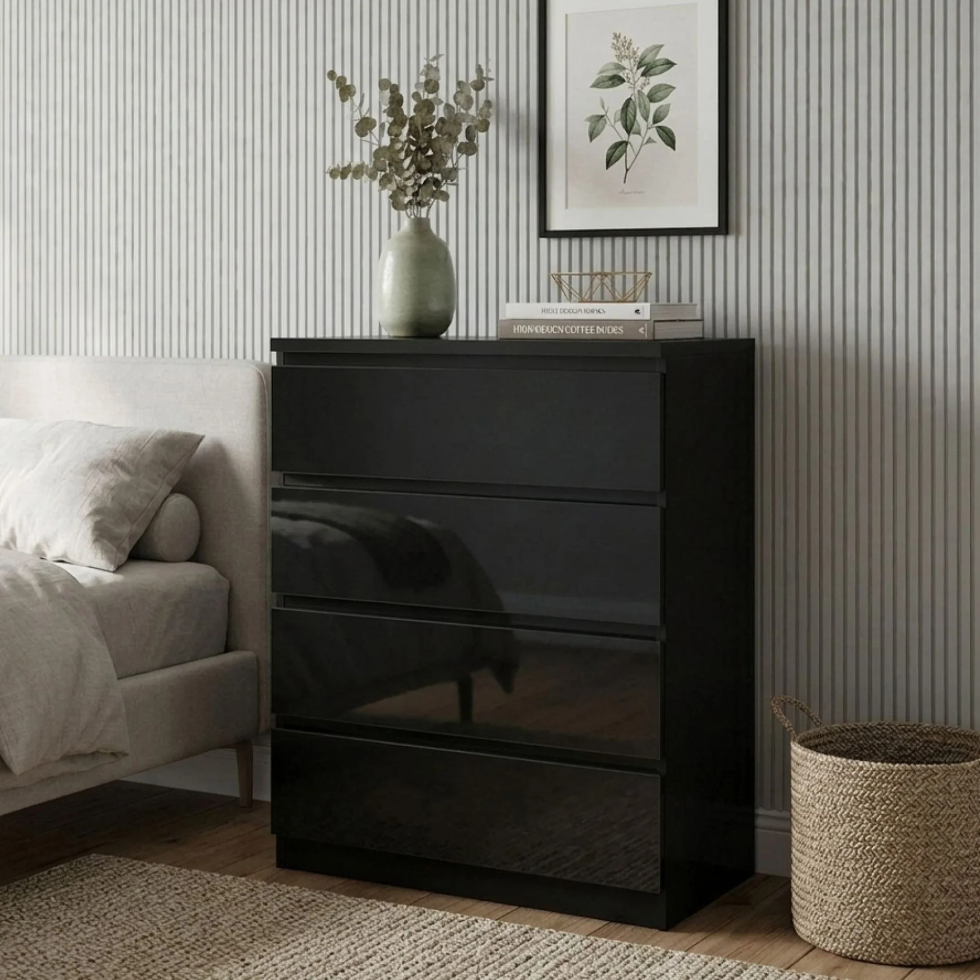 Angeles High Gloss 4 Drawer Tallboy - Black - Image 6