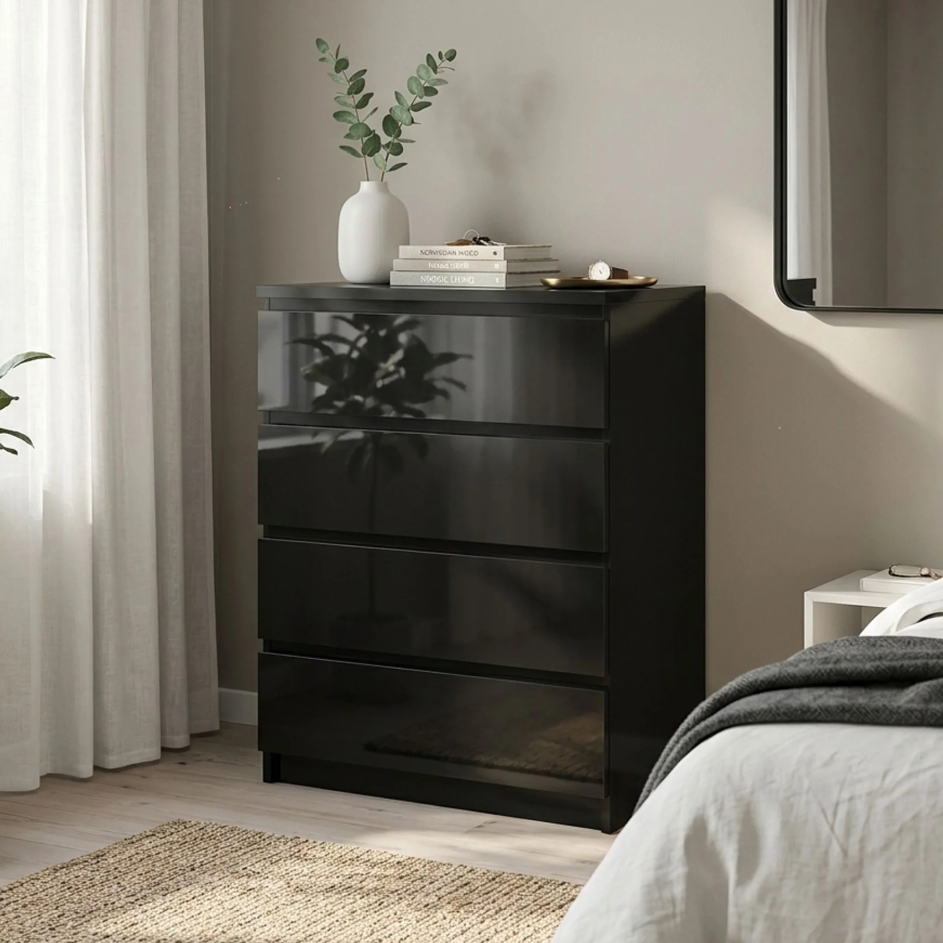 Angeles High Gloss 4 Drawer Tallboy - Black - Image 7