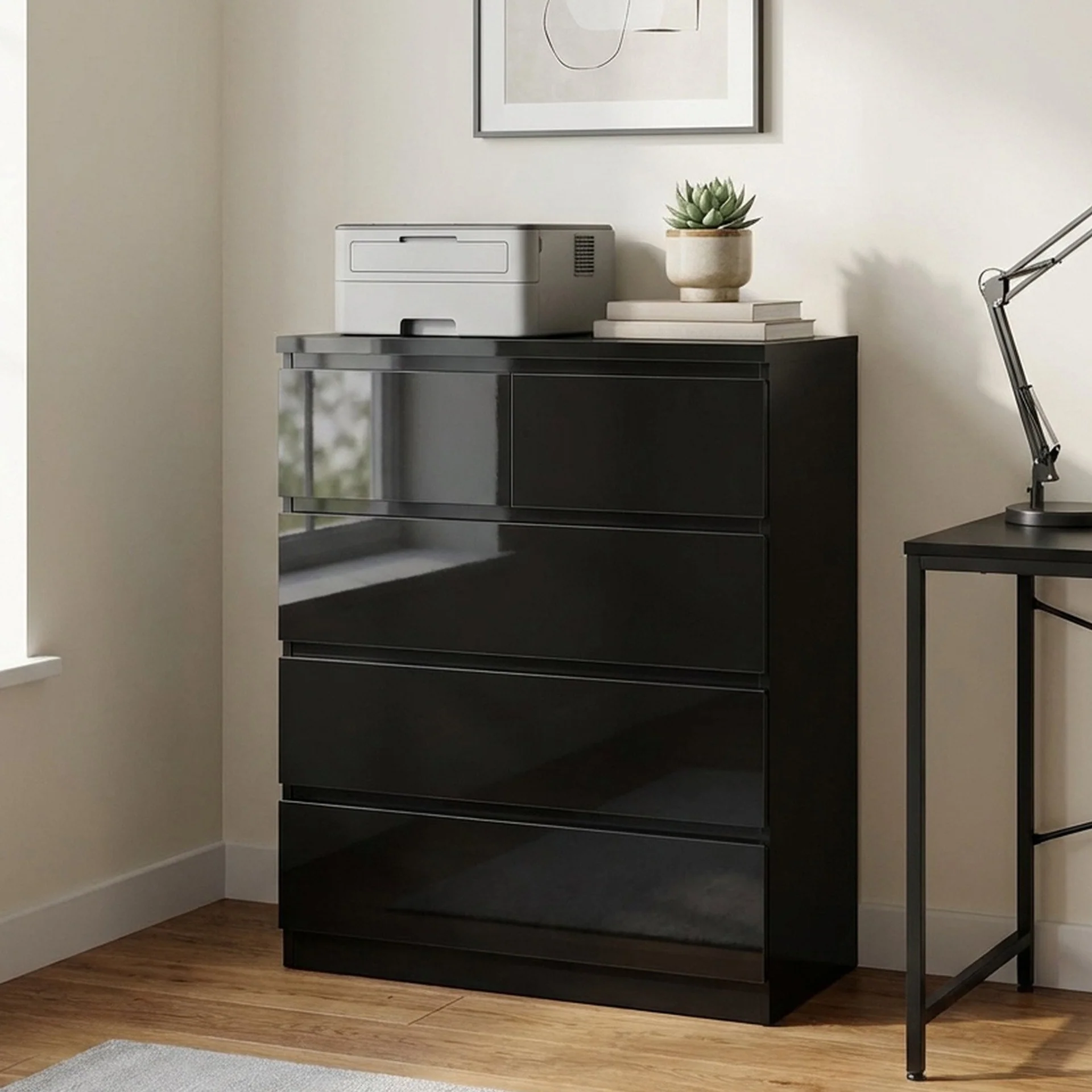 Angeles High Gloss 5 Drawer Tallboy - Black - Image 3