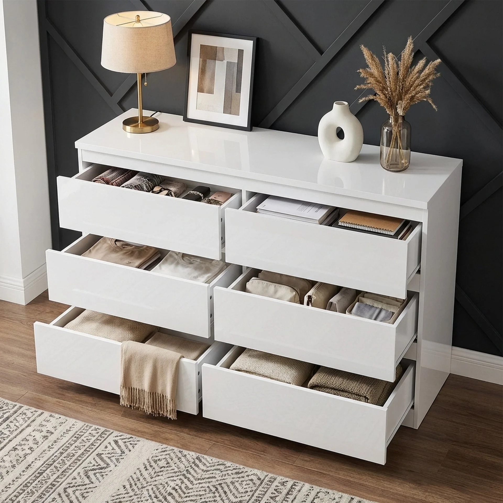 Angeles High Gloss 6 Drawer Lowboy - White - Image 2