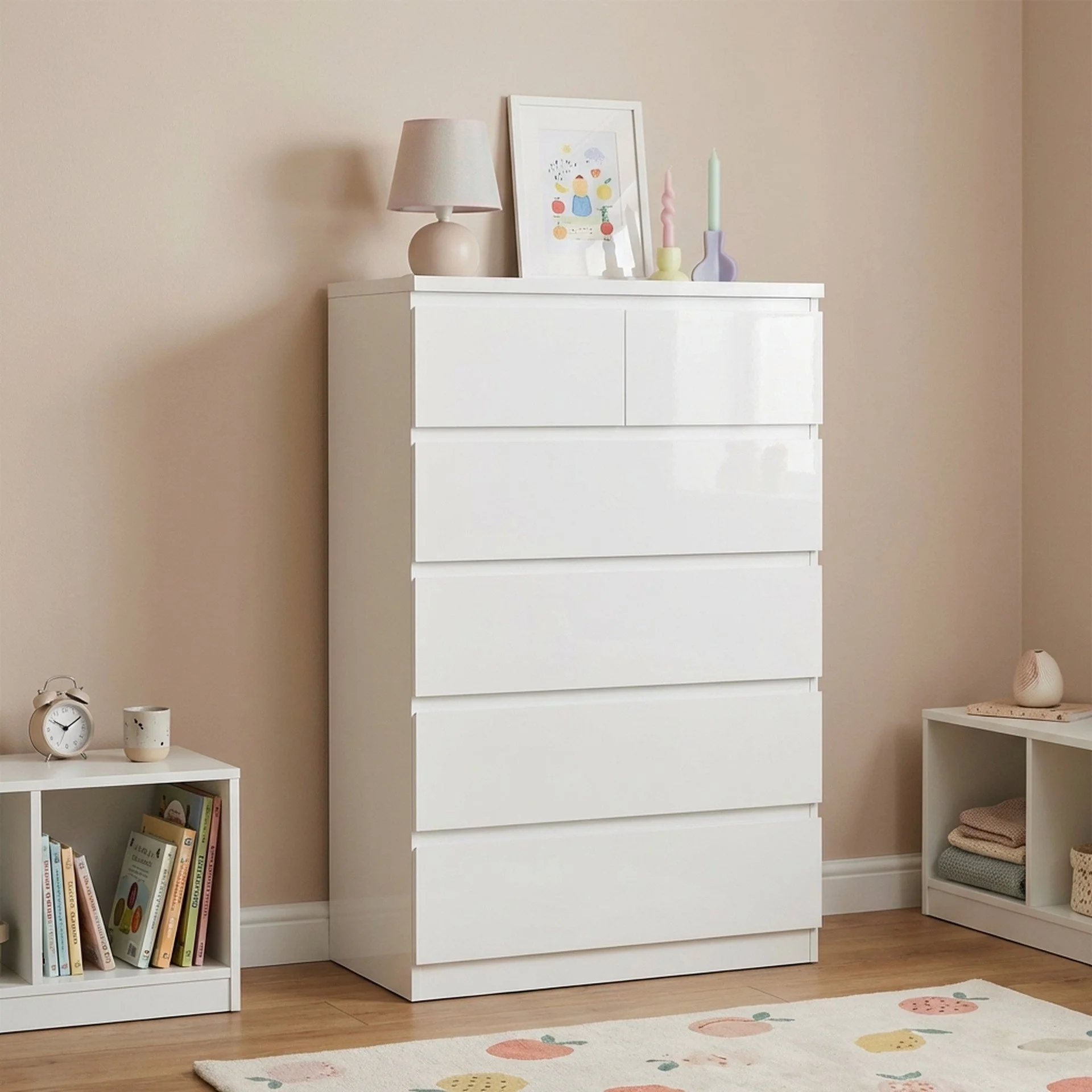 Angeles High Gloss 6 Drawer Tallboy - White