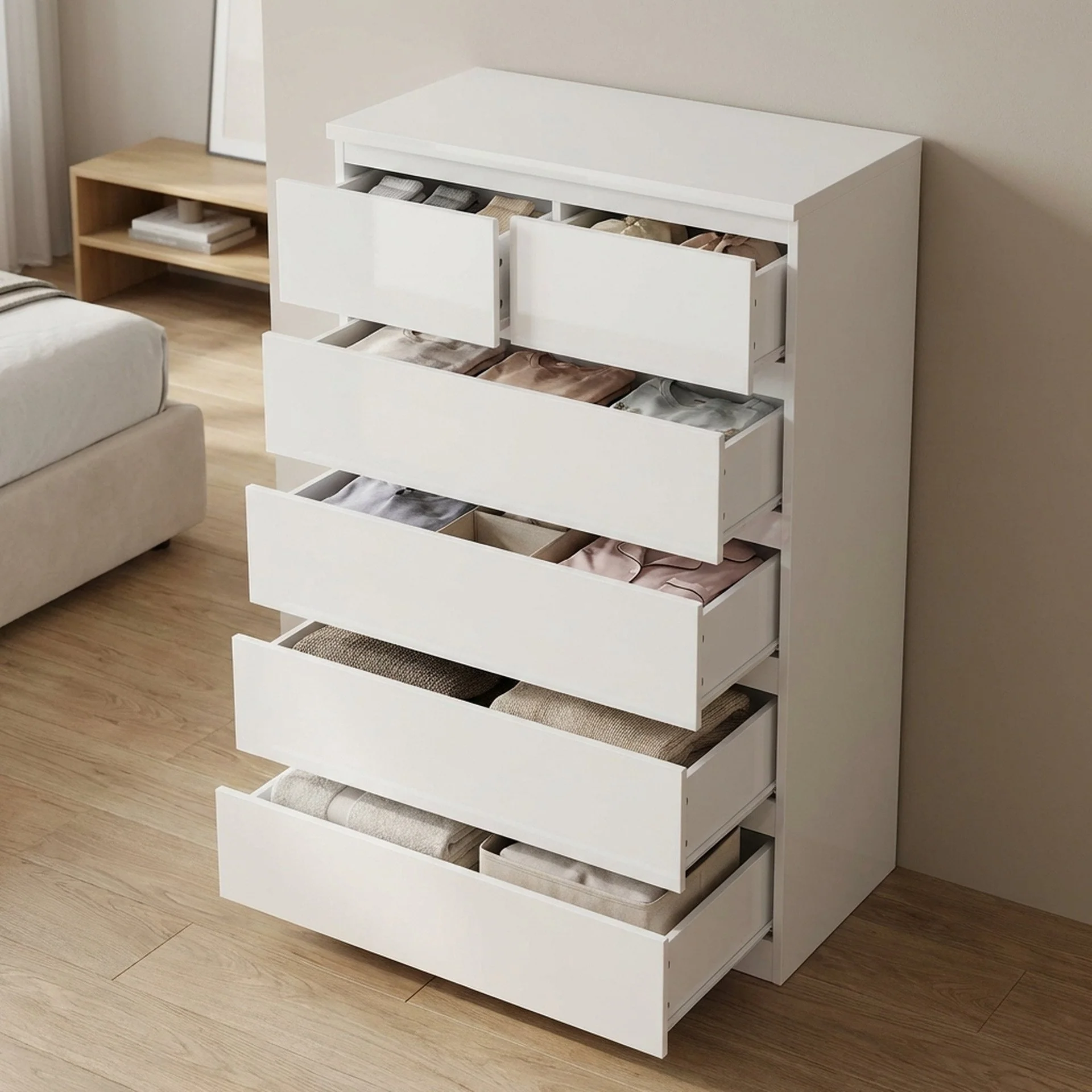 Angeles High Gloss 6 Drawer Tallboy - White - Image 2