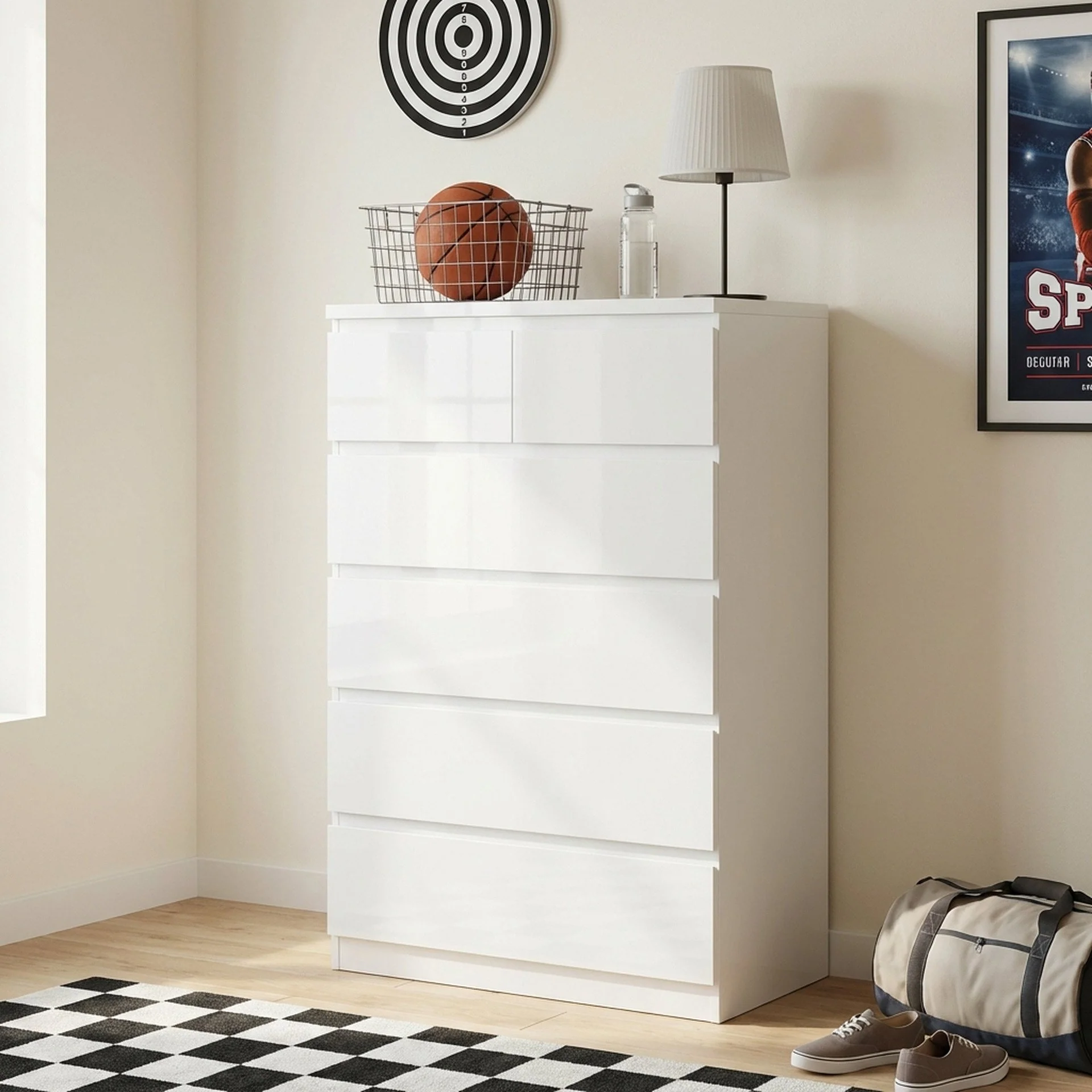 Angeles High Gloss 6 Drawer Tallboy - White - Image 4
