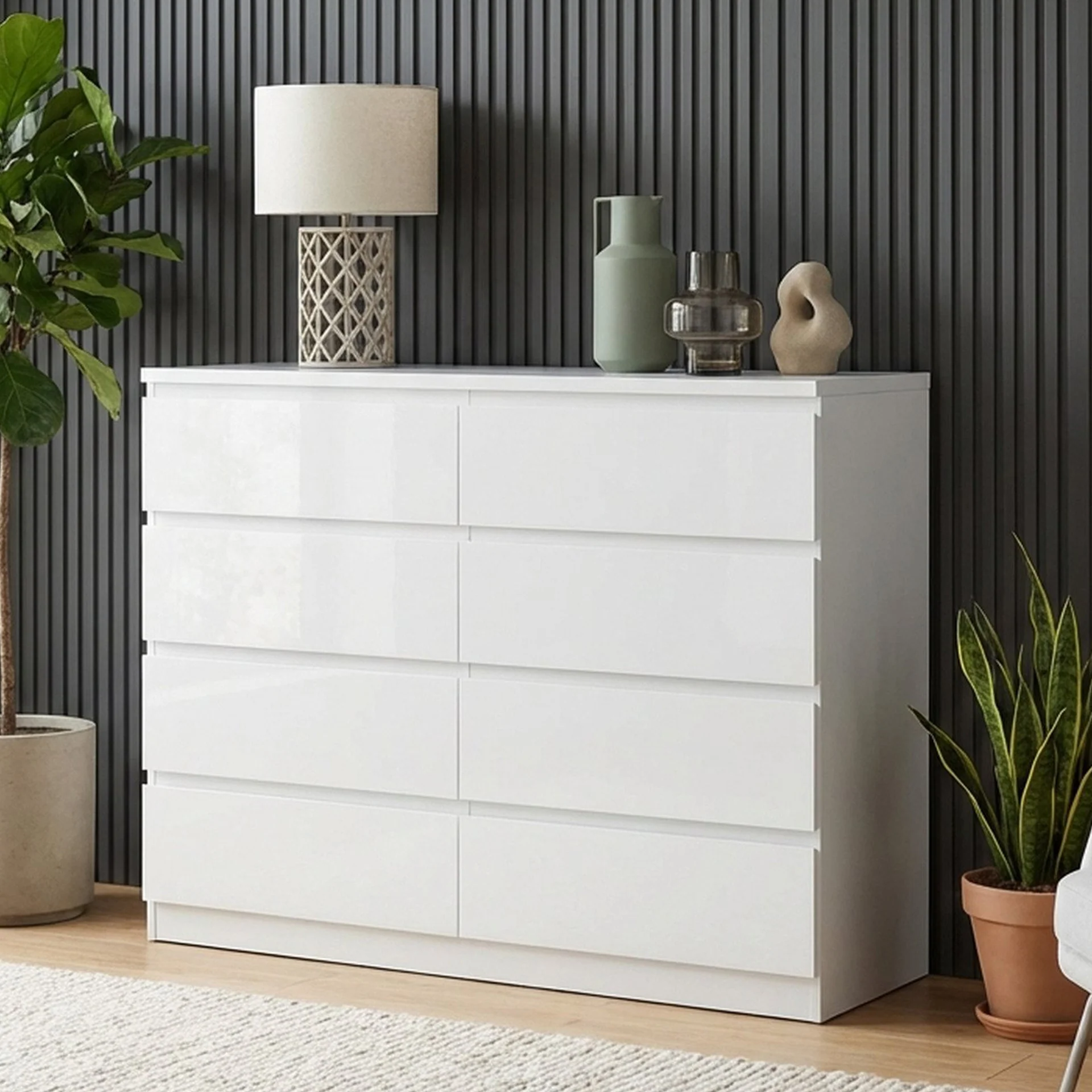 Angeles High Gloss 8 Drawer Lowboy - White - Image 3