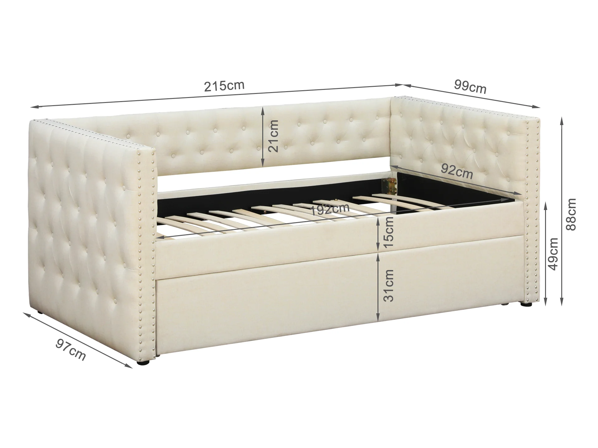 Anzer Single Trundle Bed - Beige - Image 7