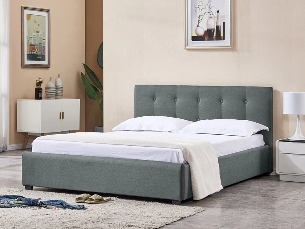 AORAKI Fabric Slat Bed with Headboard - QUEEN
