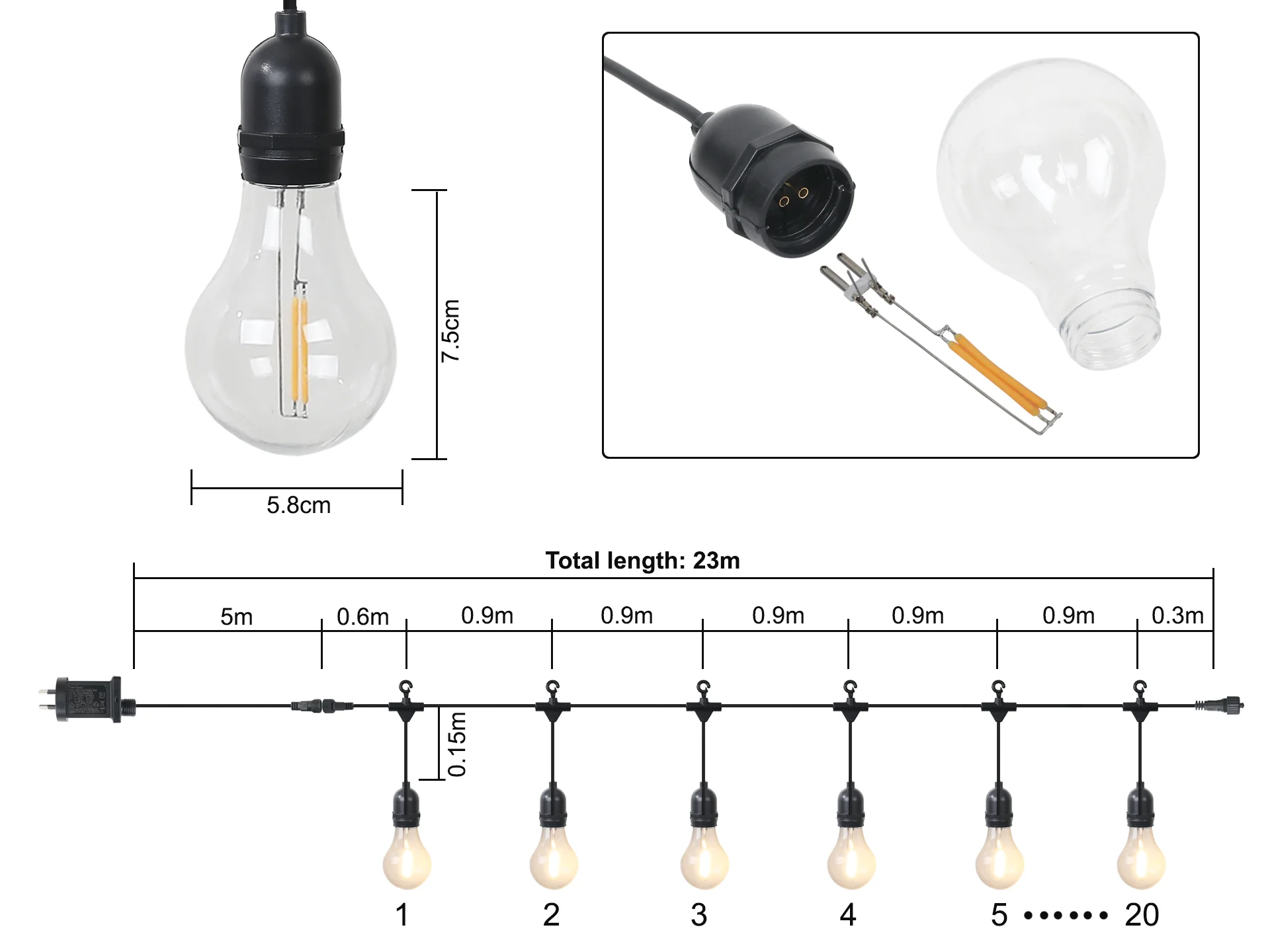 Arbitrary 20 LED Festoon Lights String Lights 23m - Image 7