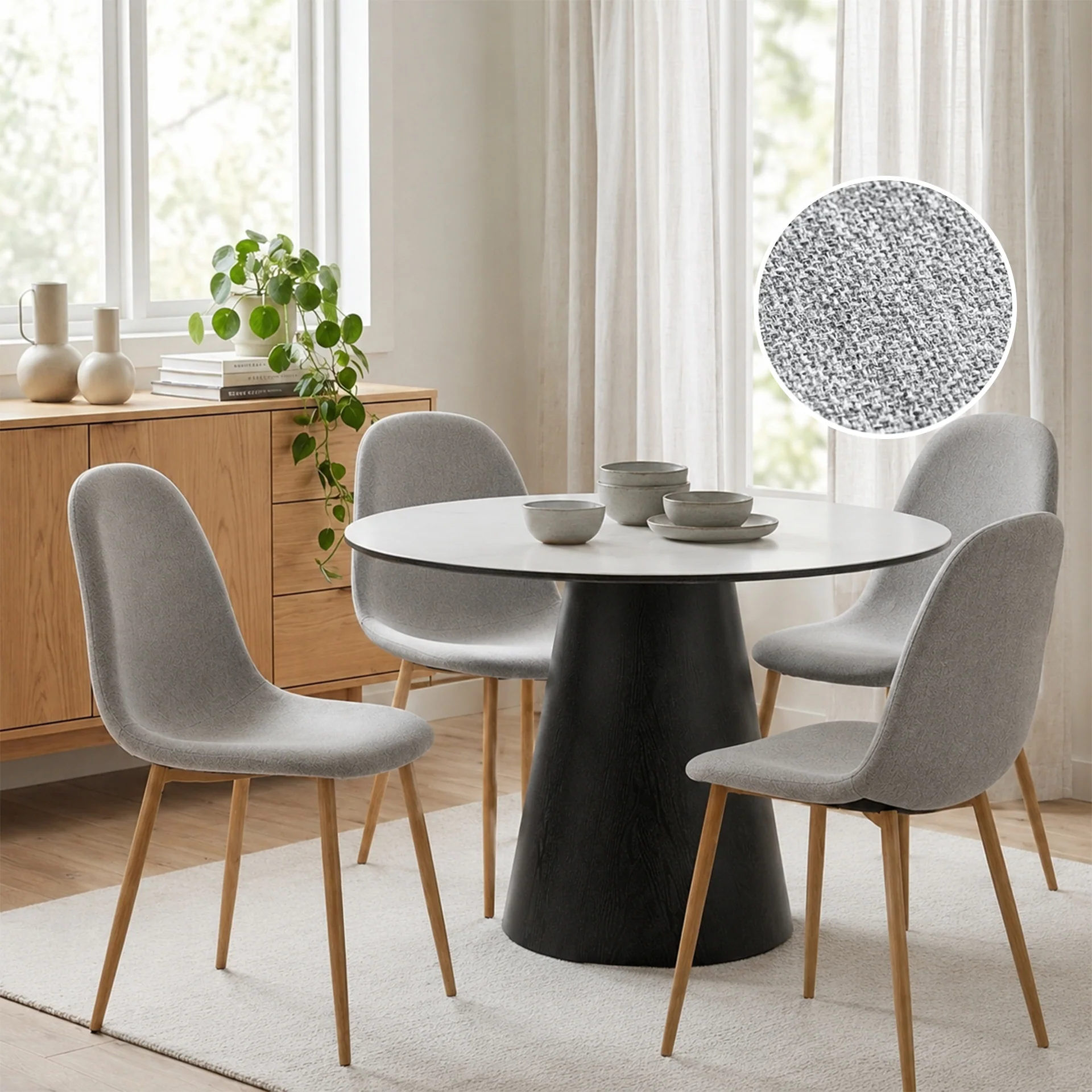 Arlo Linen Dining Chair - Set of 4 - Light Grey - Image 2