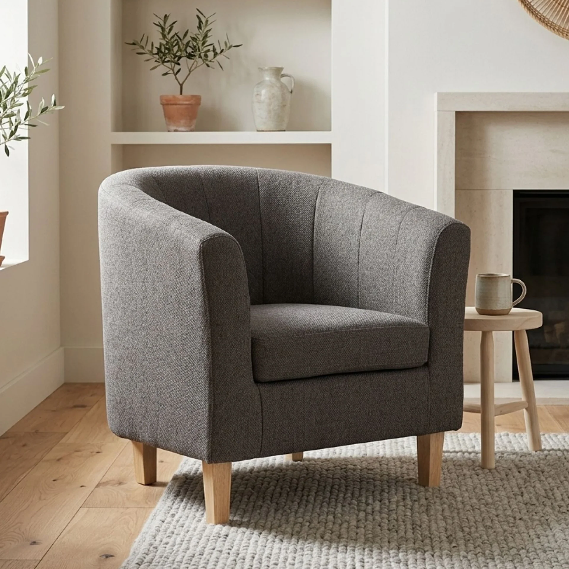 Ash High-Back Linen Armchair - Dark Grey