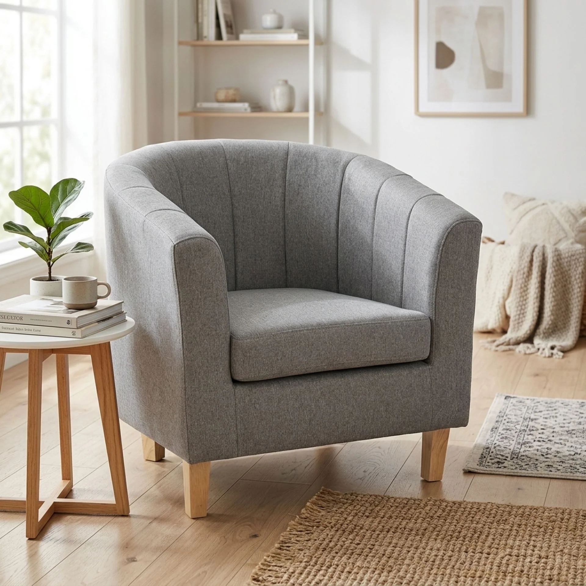 Ash High-Back Linen Armchair - Light Grey - Image 3
