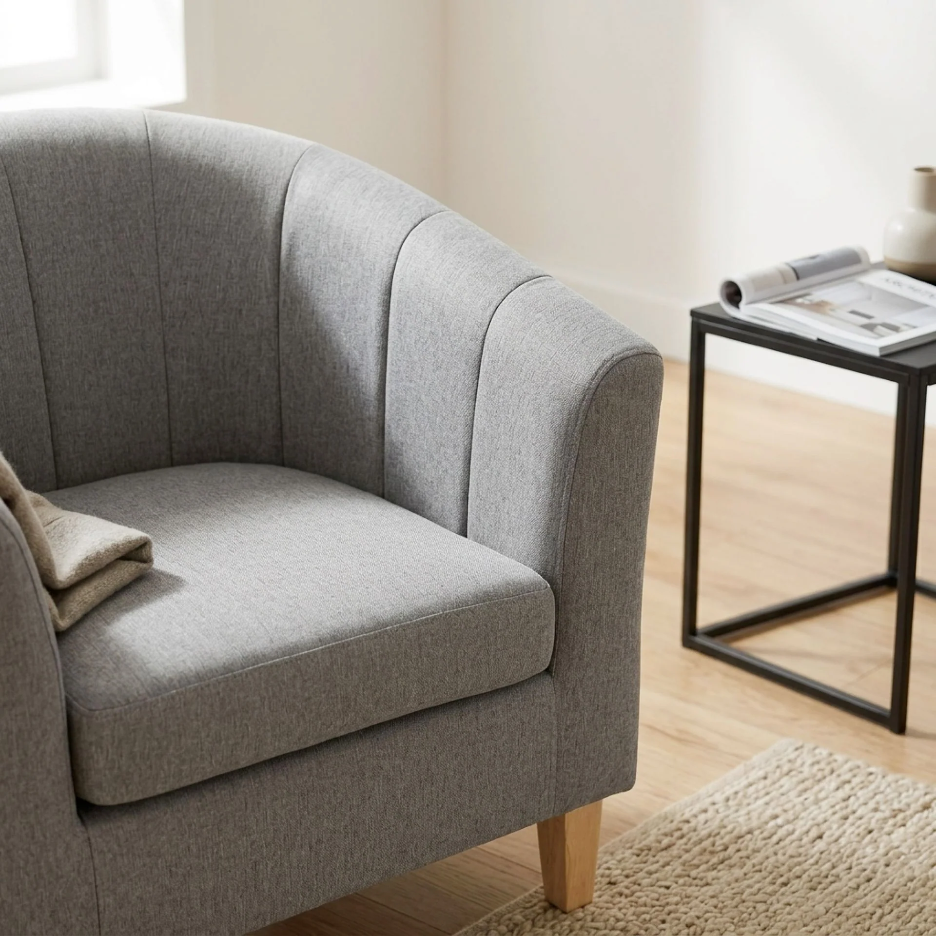 Ash High-Back Linen Armchair - Light Grey - Image 7