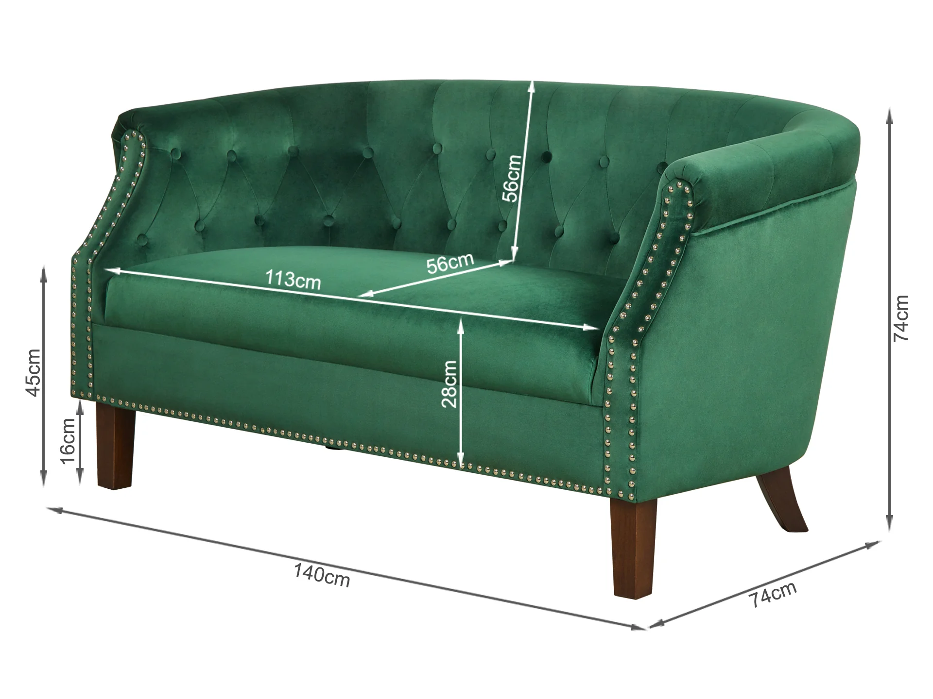 Astana 2 Seater Velvet Sofa - Green - Image 5
