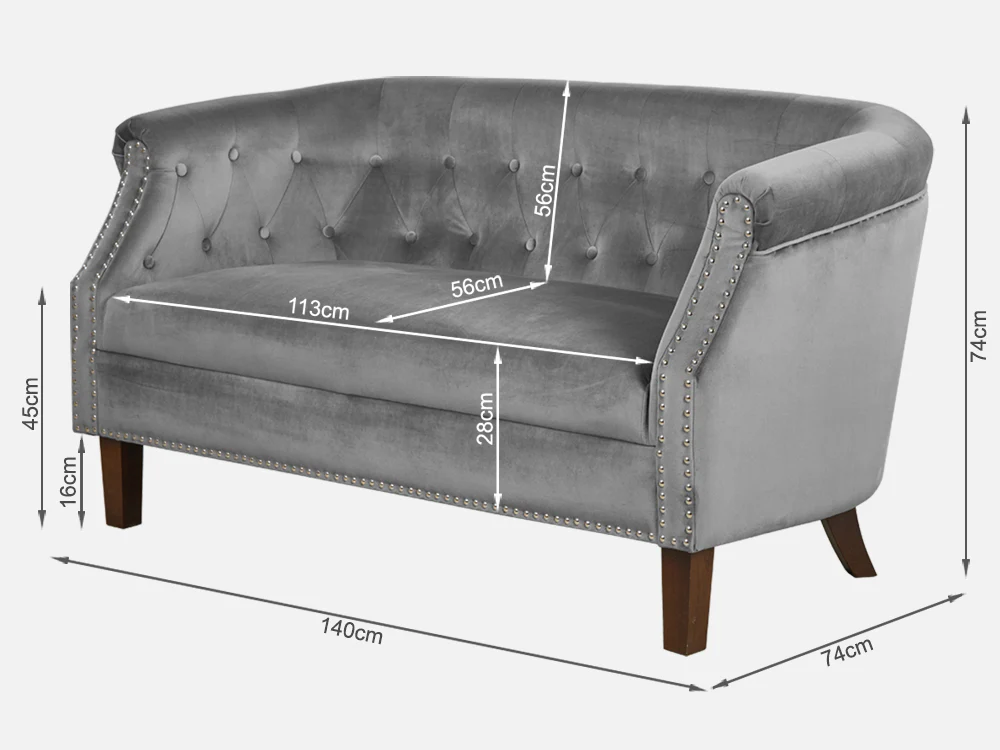 ASTANA 2 Seater Velvet Sofa - GREY - Image 8