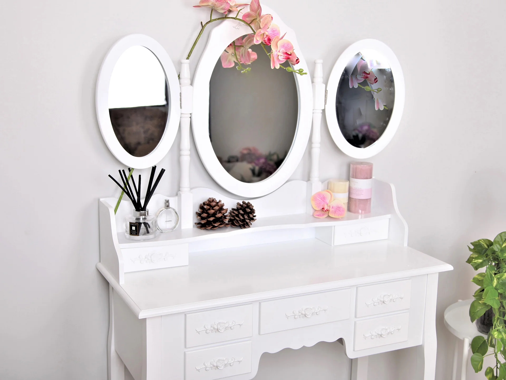 ASTILBE 7 Drawers Dressing Table with Folding Mirror Set 2PCS - Image 2