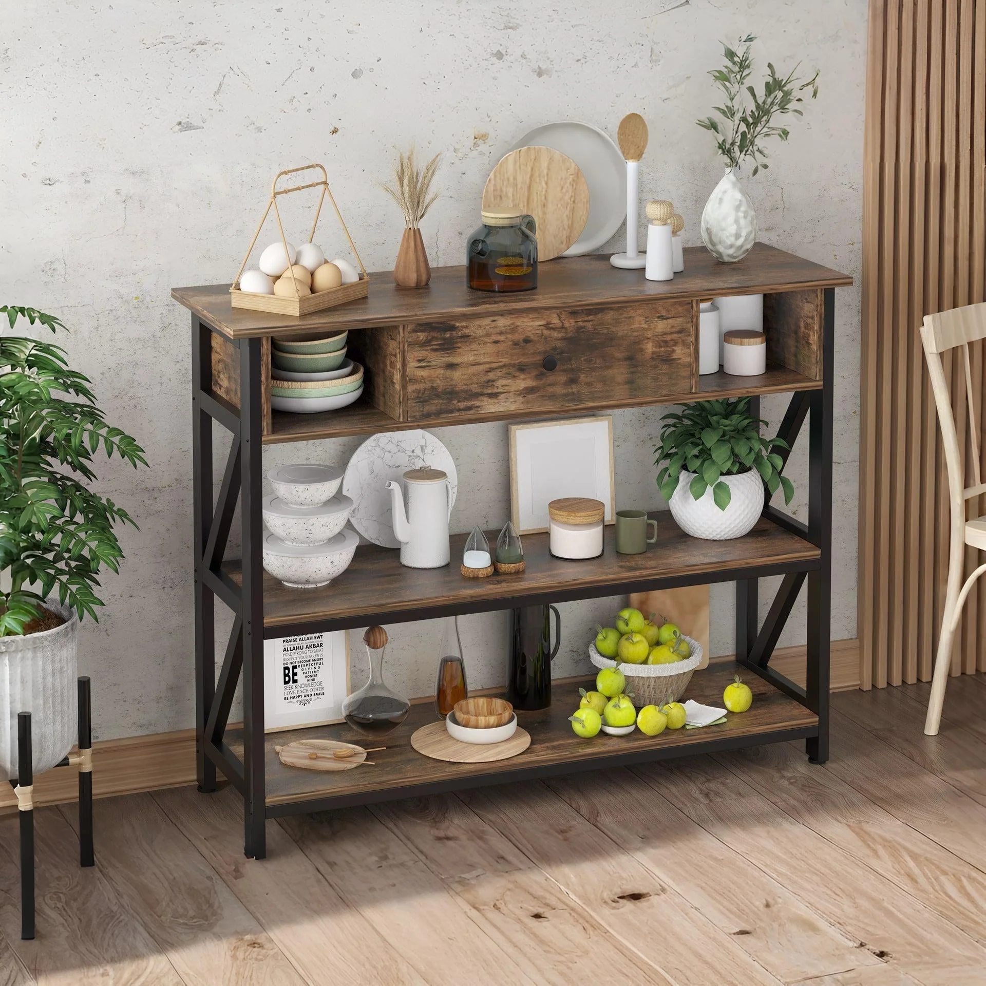 Atlas 1m Console Table with Drawer - Rustic Brown - Image 5