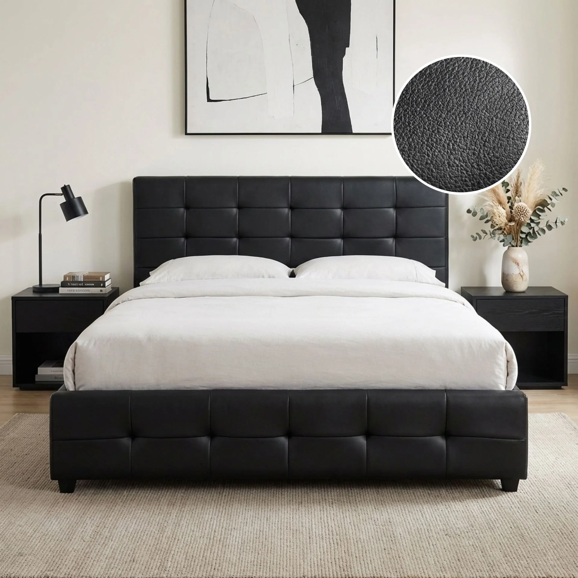 Augusta PU Slat Bed Frame - Queen - Black - Image 2