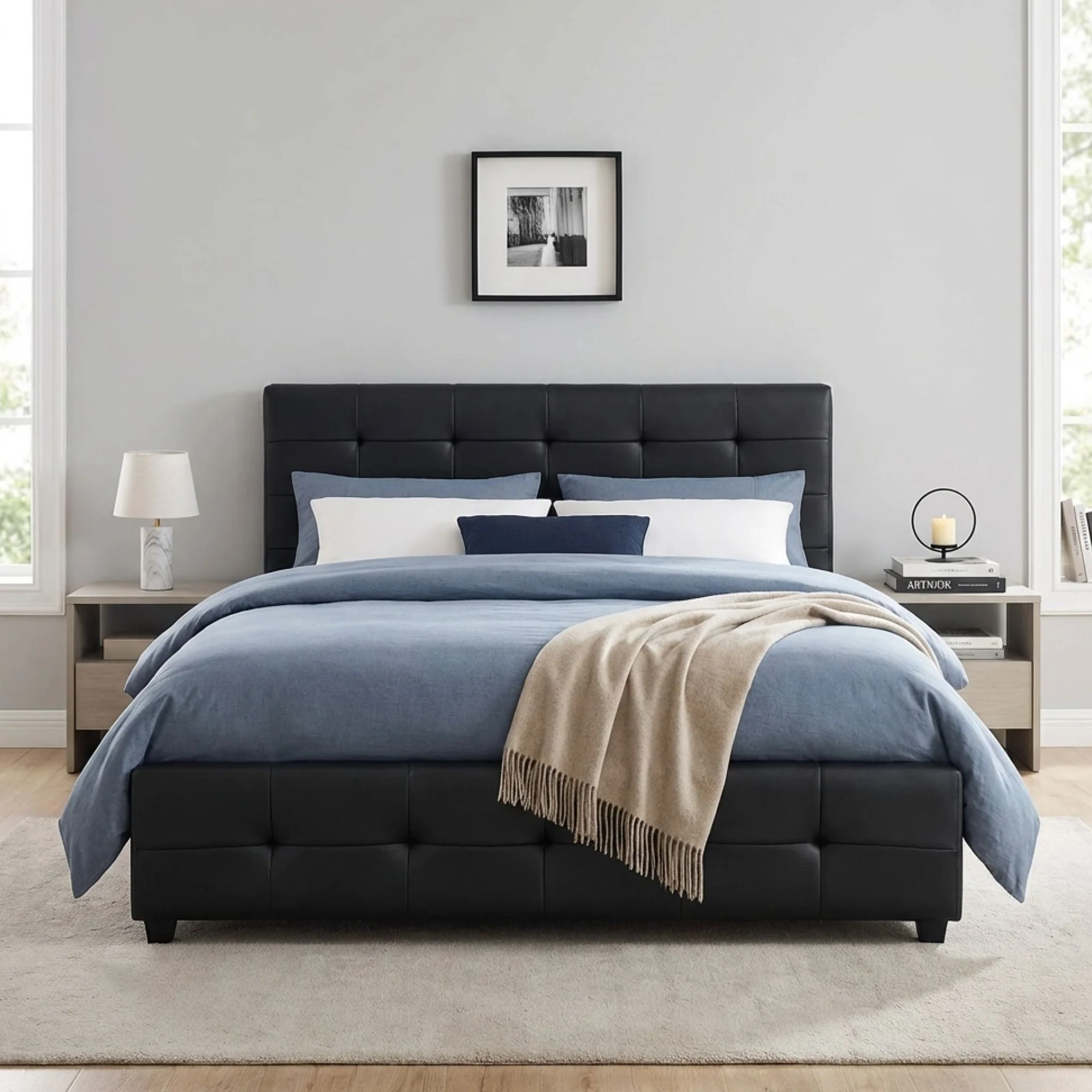 Augusta PU Slat Bed Frame - Queen - Black - Image 5