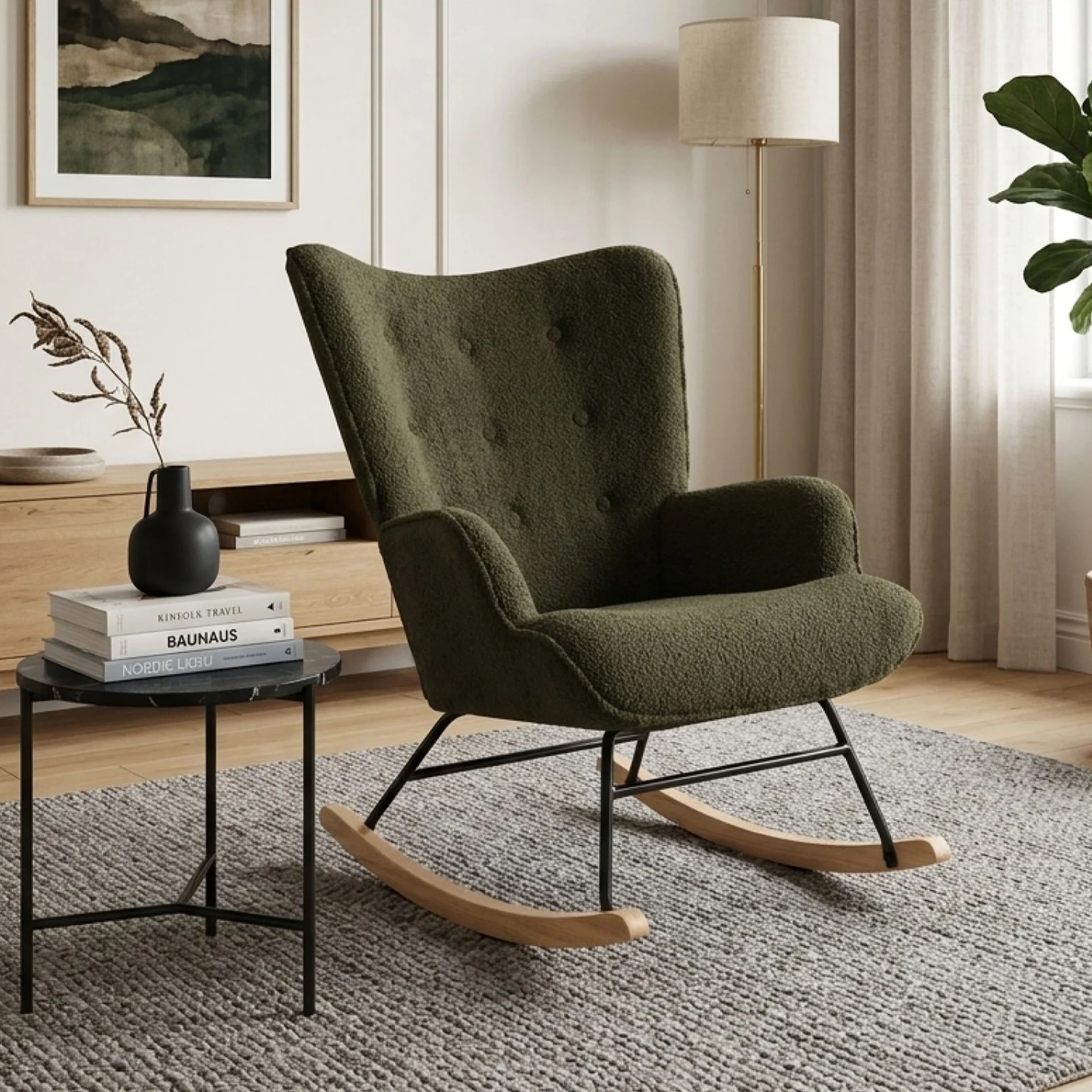 Ava Boucle Rocking Armchair - Dark Green - Image 6
