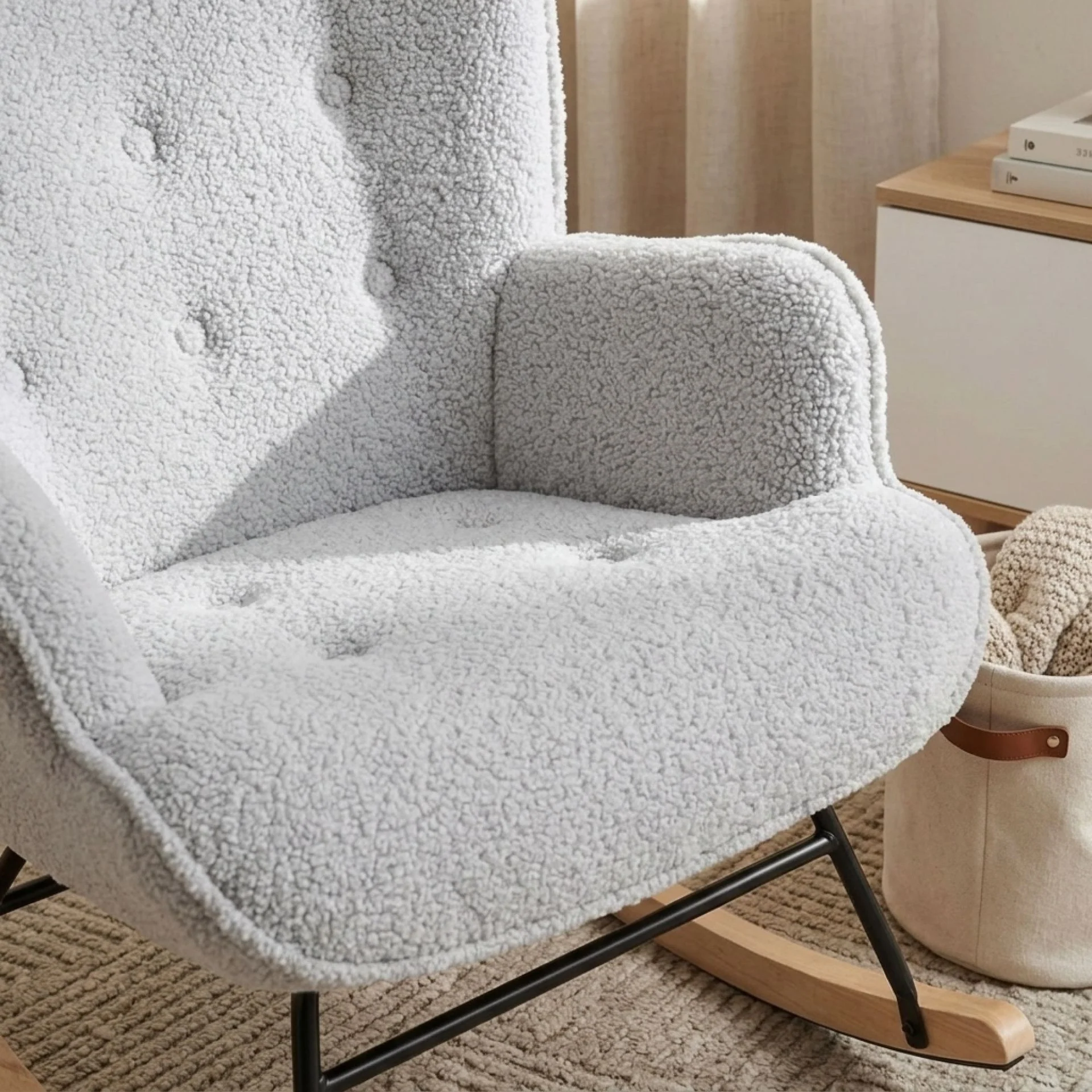 Ava Boucle Rocking Armchair - Light Grey - Image 7