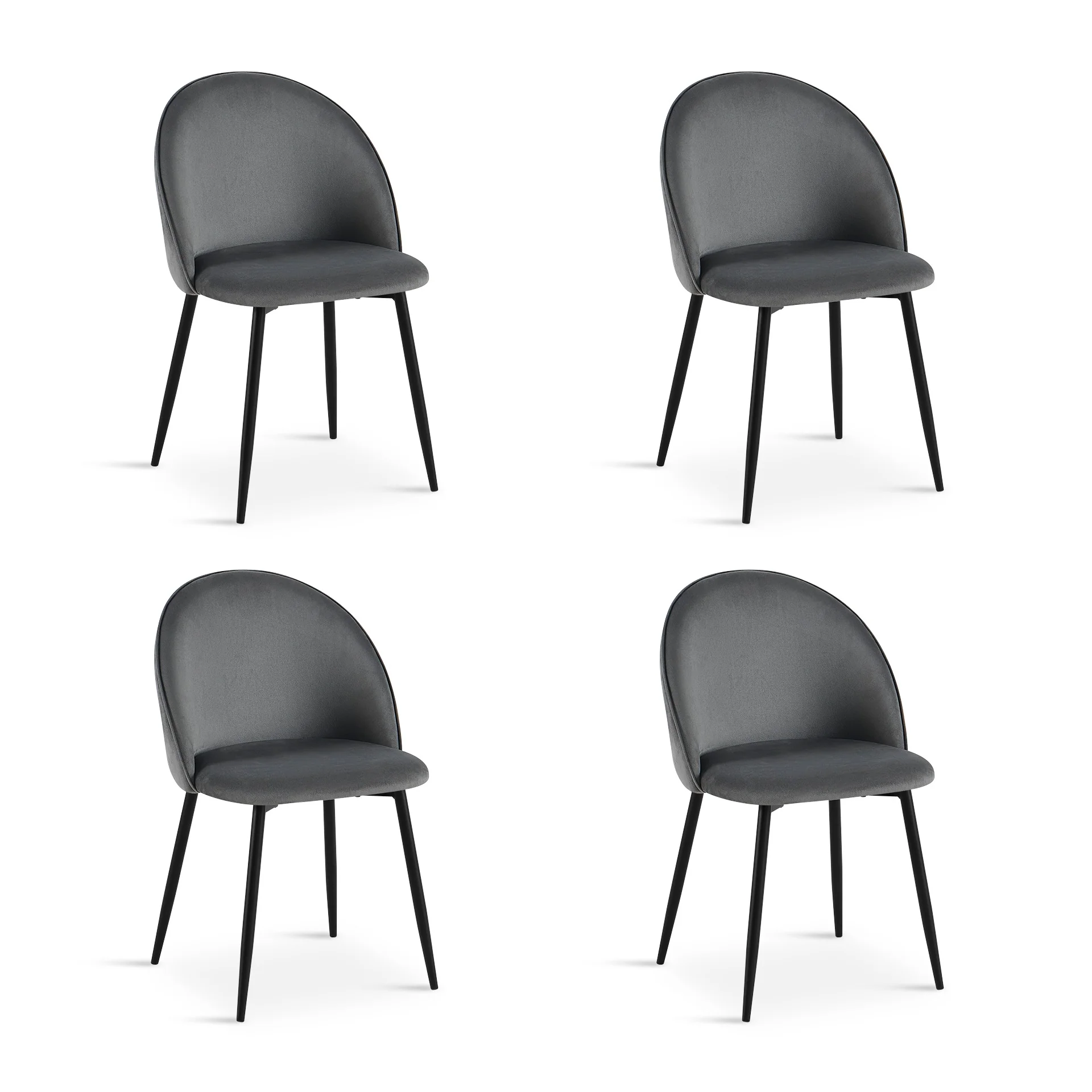 Avela Velvet Dining Chair - Set of 4 - Dark Grey - Image 4
